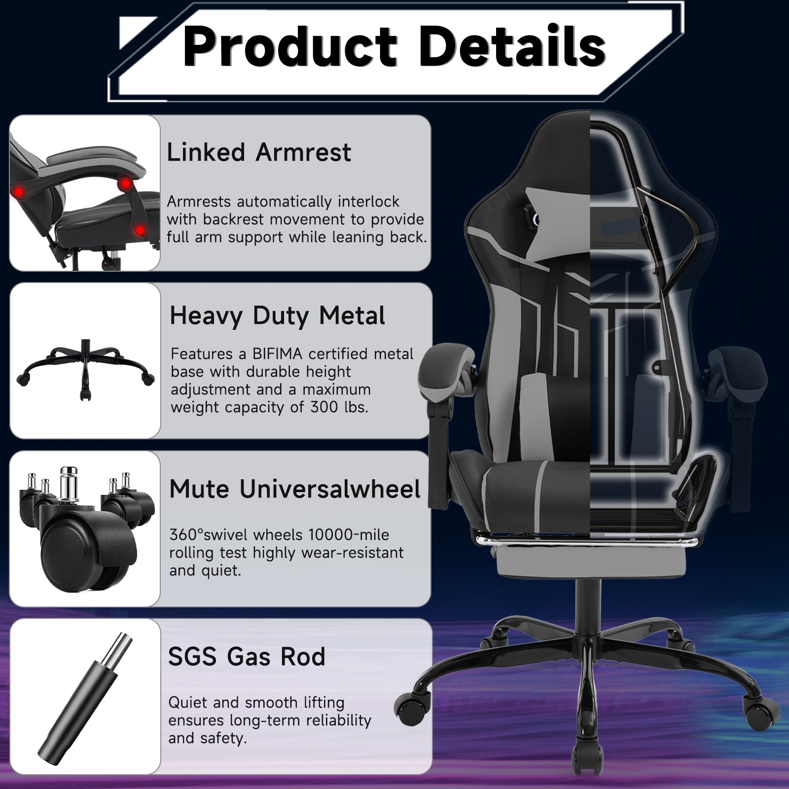 Ergonomic computer chair(black+ gray) - KiKiUMi