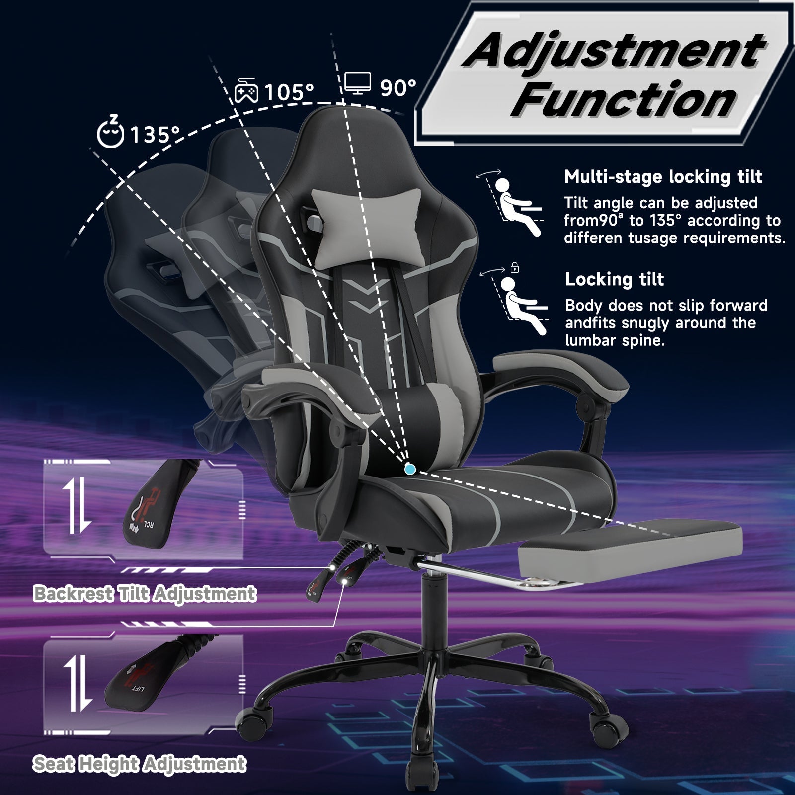Ergonomic computer chair(black+ gray) - KiKiUMi