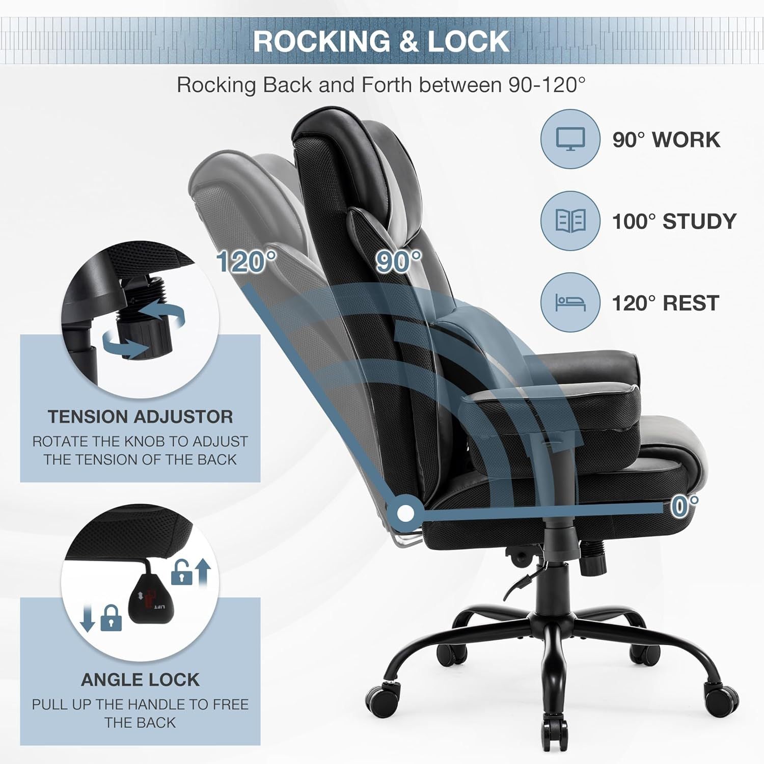 Ergonomic office chair with adjustable high backrest(black) - KiKiUMi