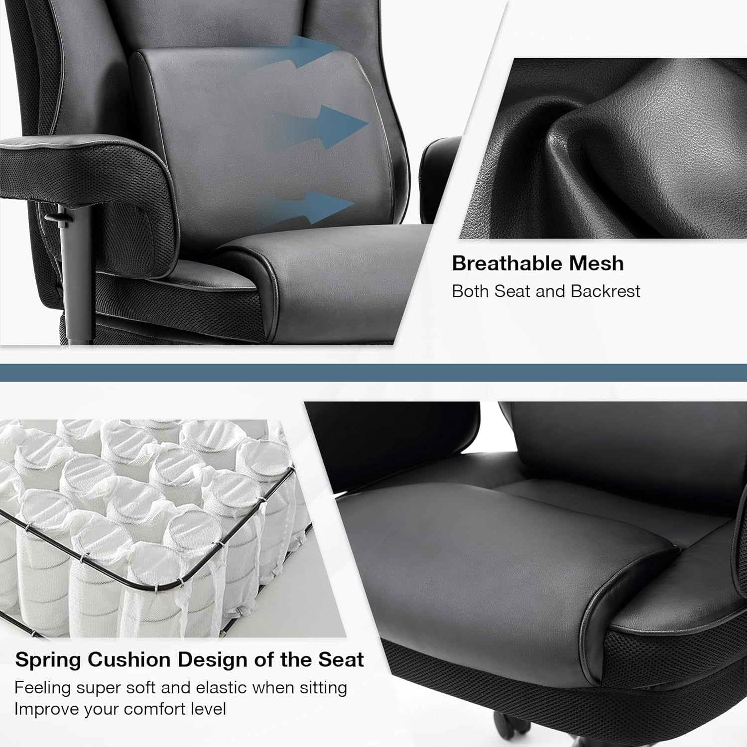 Ergonomic office chair with adjustable high backrest(black) - KiKiUMi