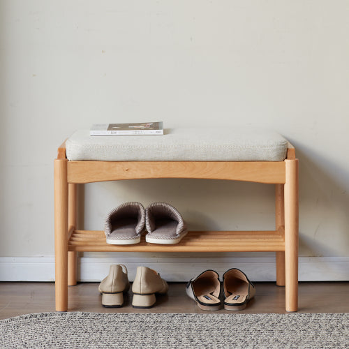 2-Tier Solid Wood Shoe Bench with Memory Foam Pads