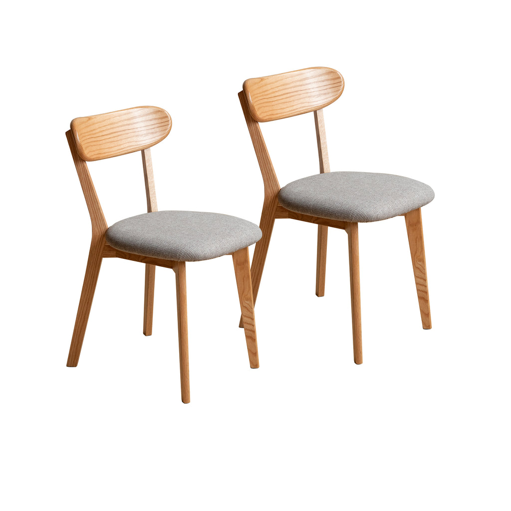 Solid Oak Dining Chairs Set of 2(Oak+Smoky Brown)