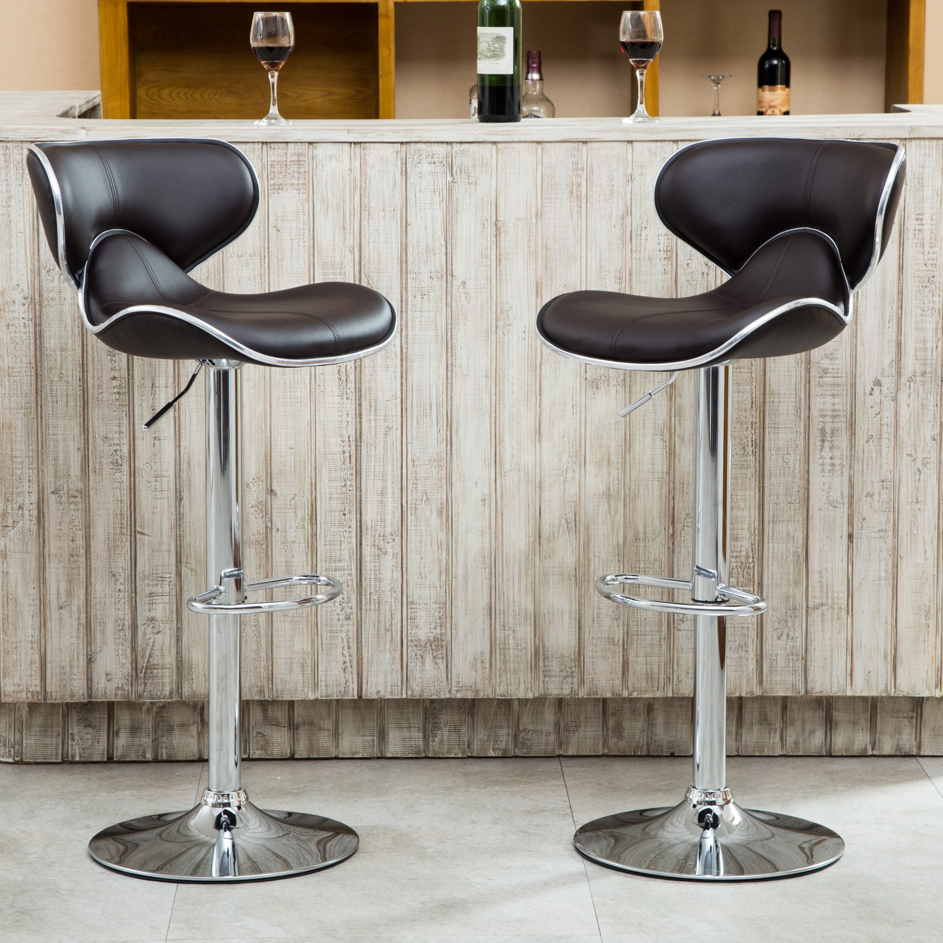 Two adjustable and rotating bar stools（dark brown）