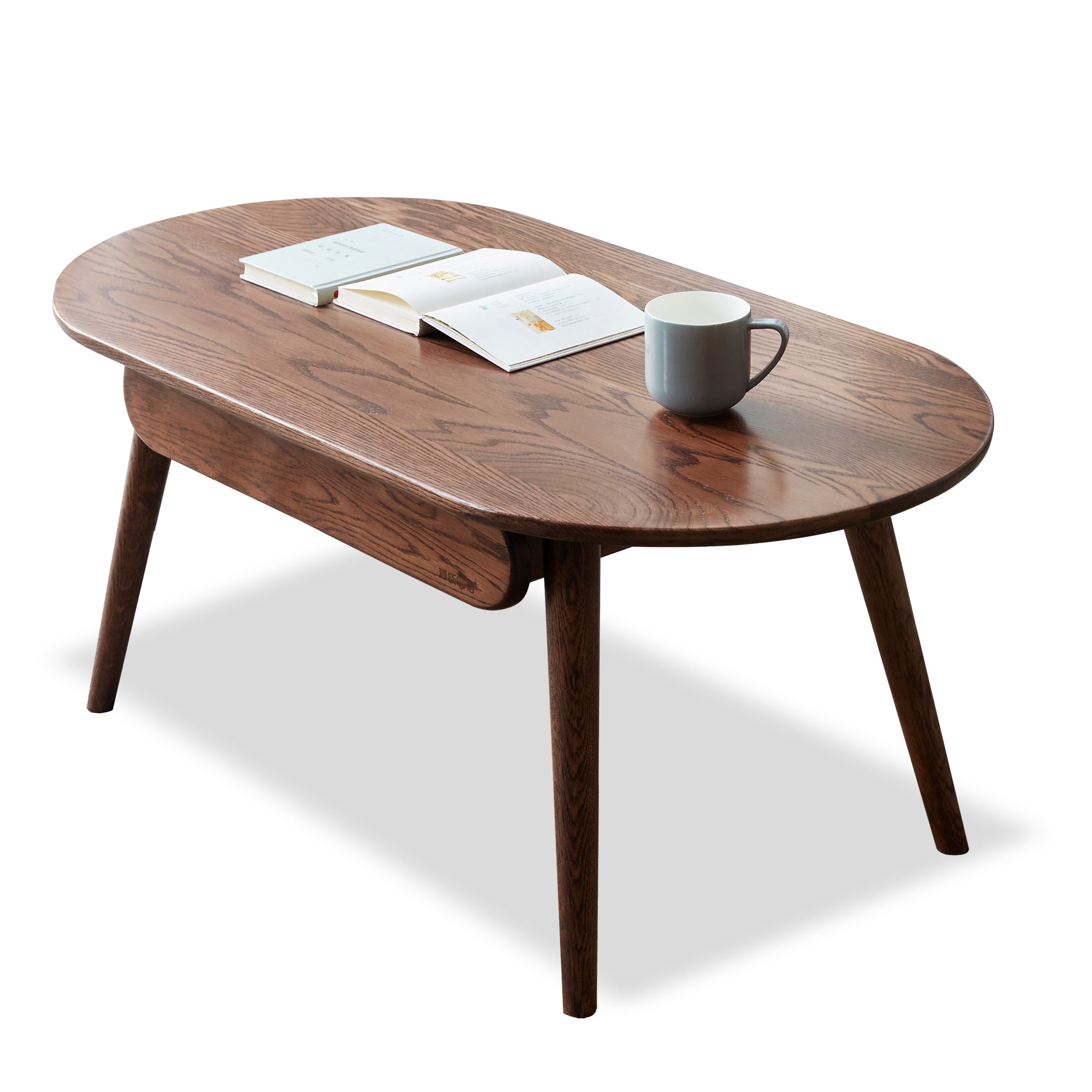 Oval coffee table in walnut wood color(39IN)