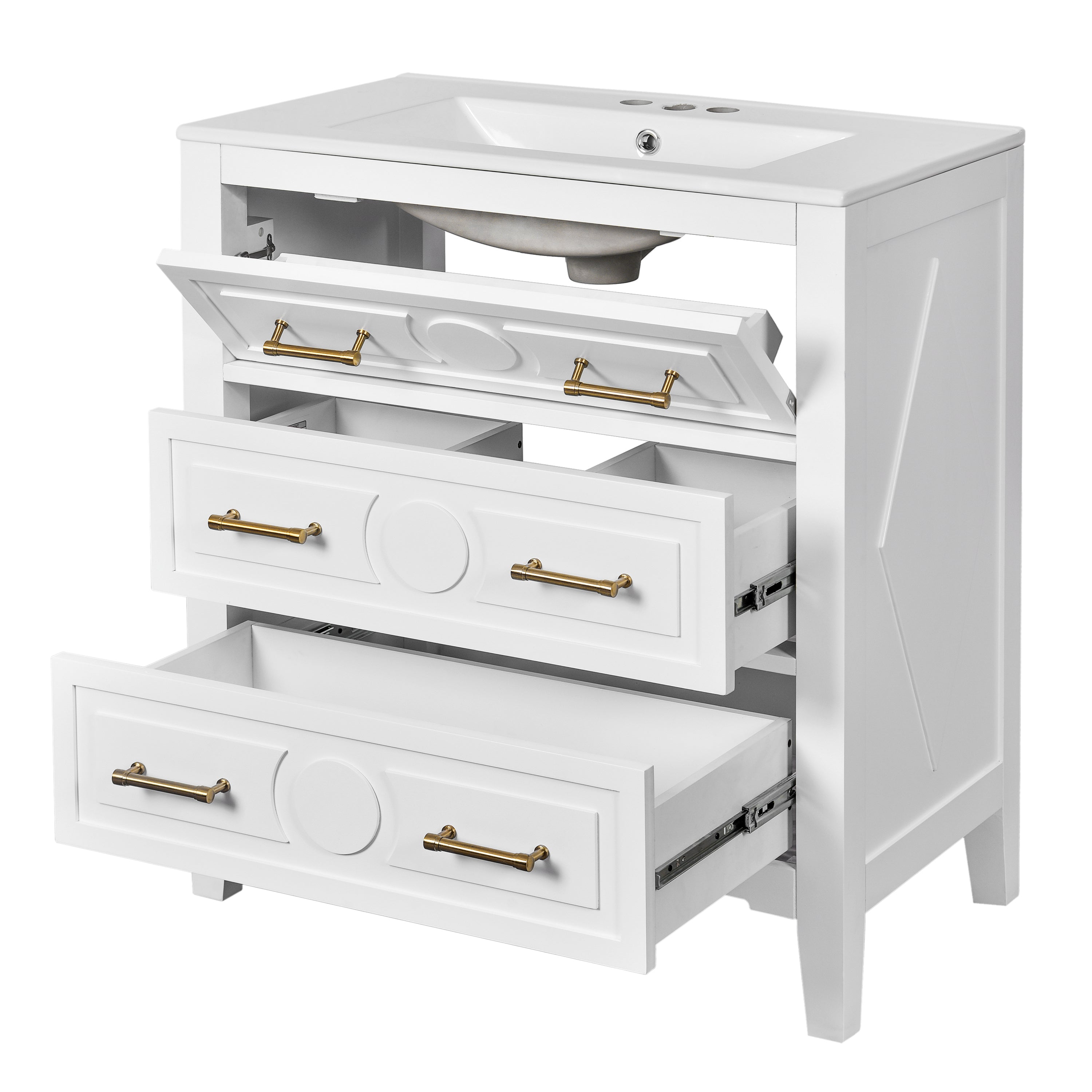 30 "Ceramic sink solid wood frame independent single dressing table set（white）