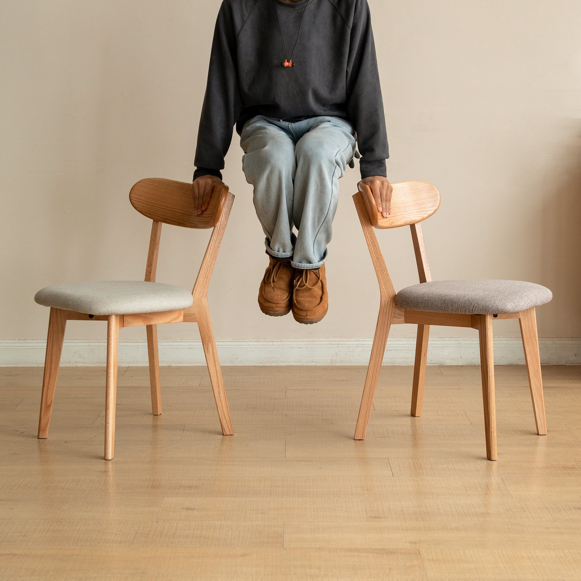 Solid Oak Dining Chairs Set of 2(Oak+Pear White)