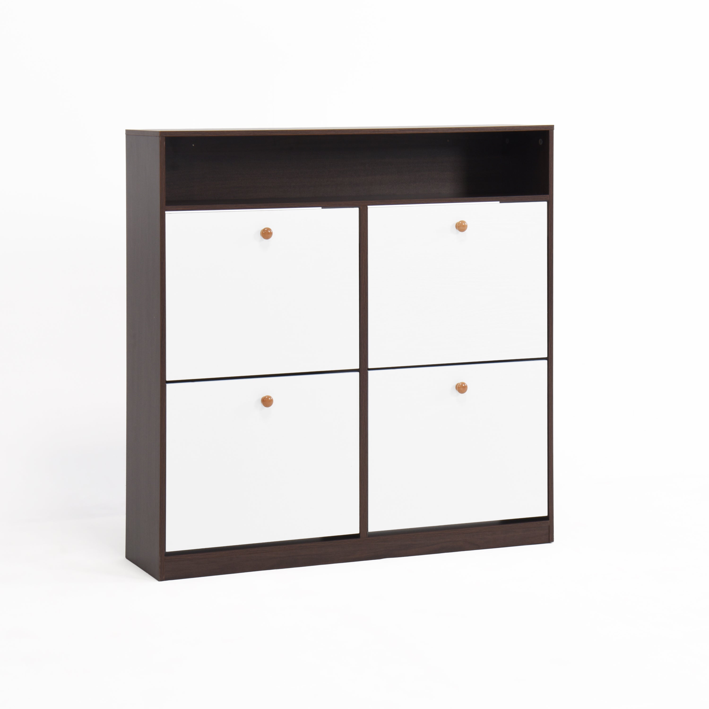 Modern independent shoe storage cabinet with 4 flip drawers (walnut )