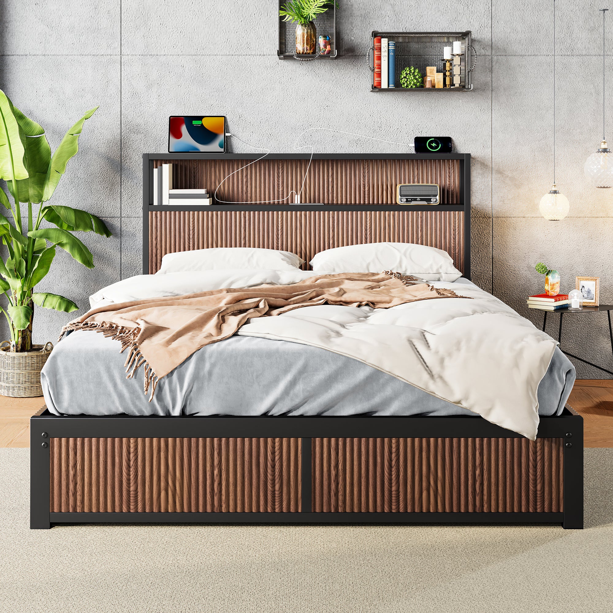 Large raised storage bed frame