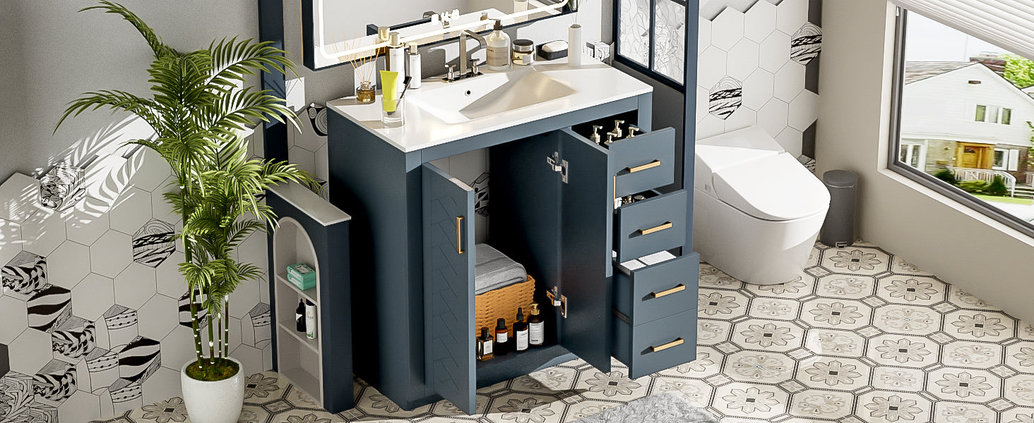 36 "Solid Wood Frame Independent Dressing Table Set (blue)