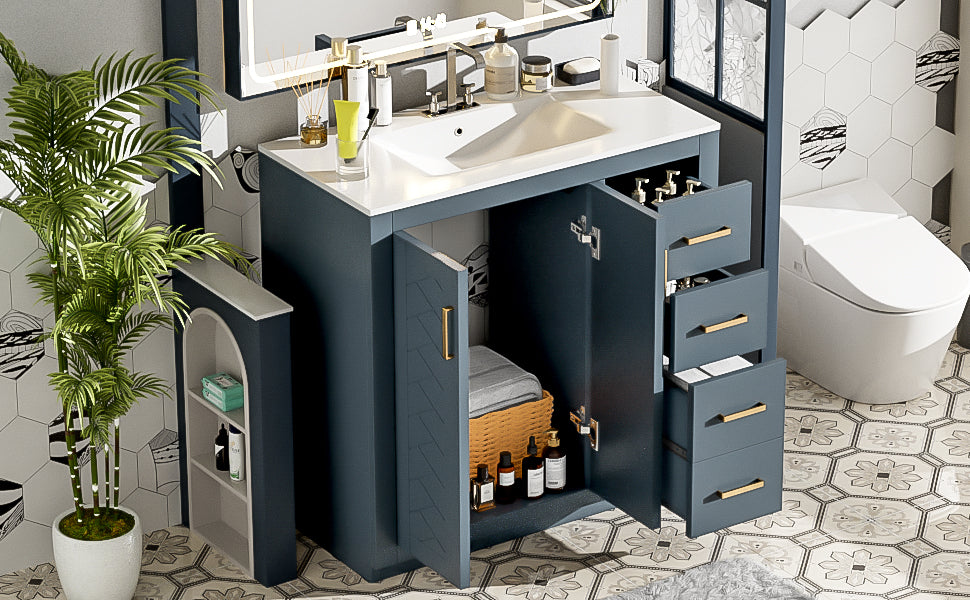 36 "Solid Wood Frame Independent Dressing Table Set (blue)