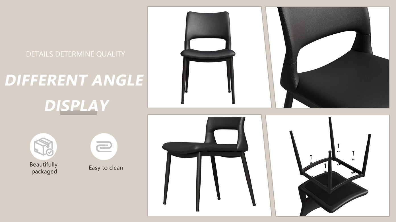 Two modern and simple PU leather dining chairs（black）