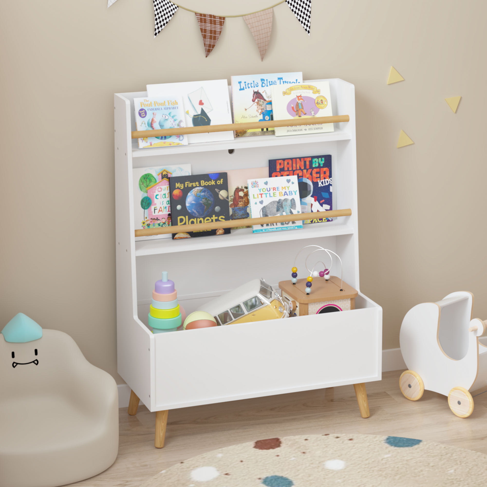 Organizer of the White toy Storage cabinet