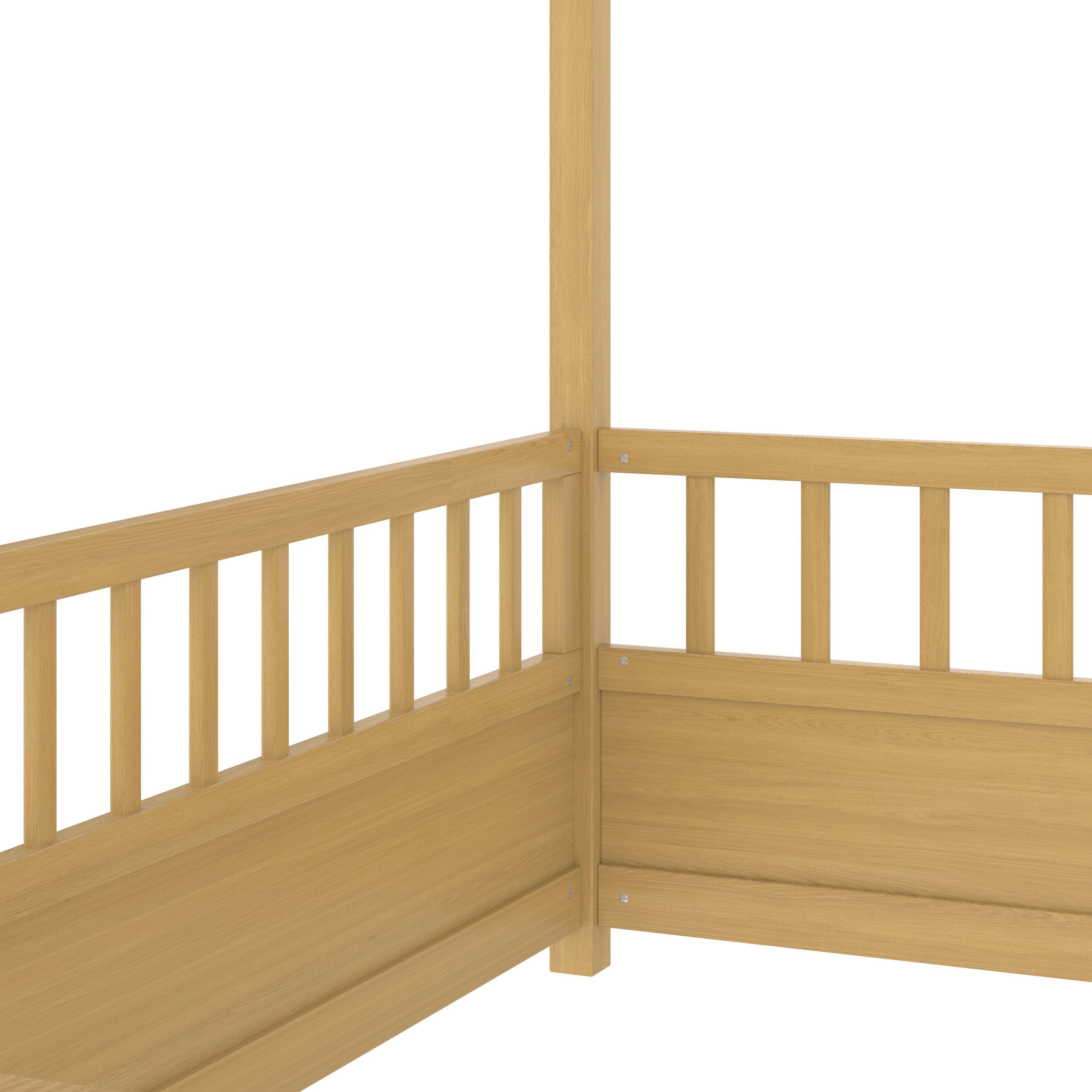 Natural double bed with a roof frame