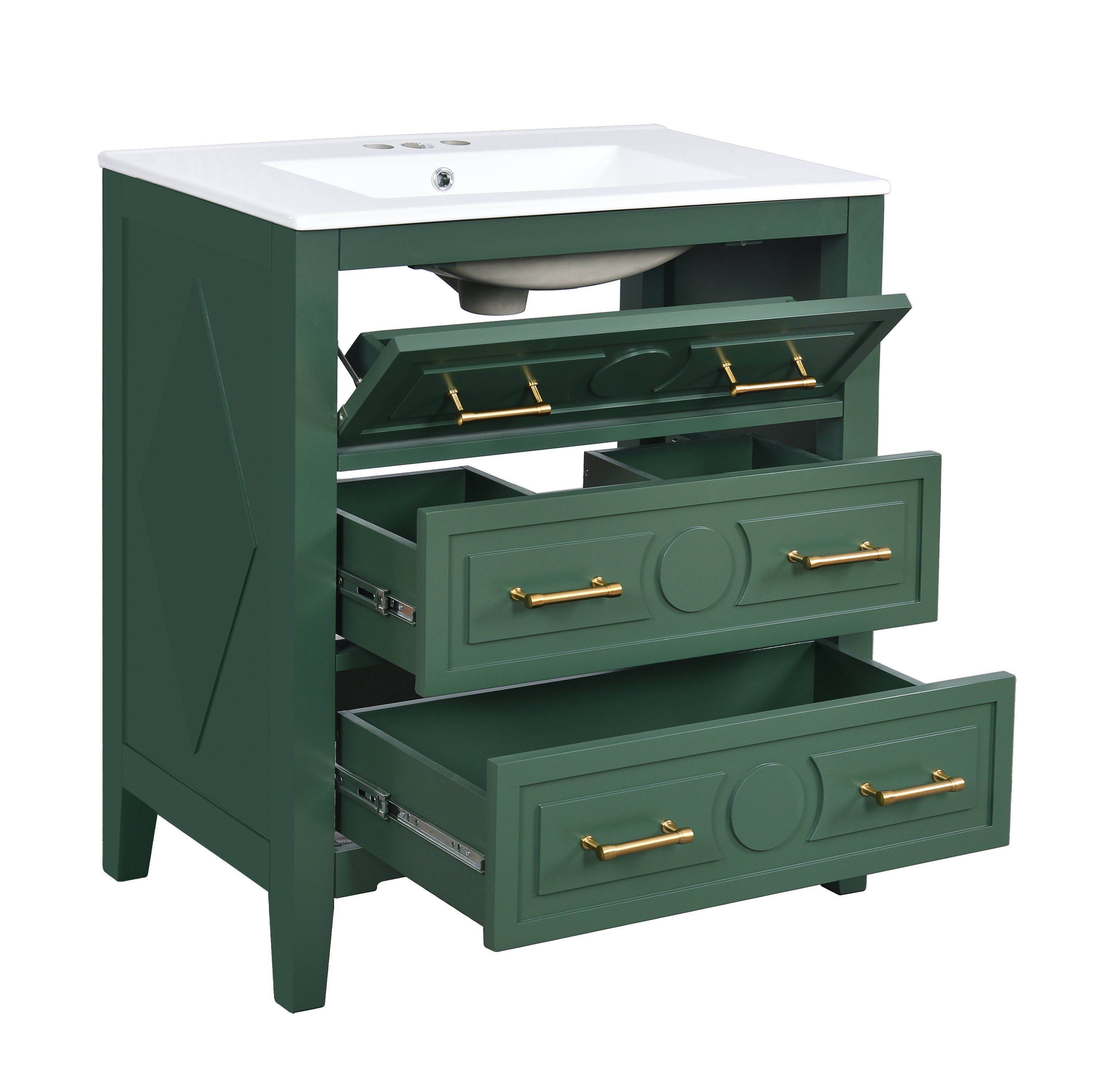 30 "Ceramic sink solid wood frame independent single dressing table set(green)