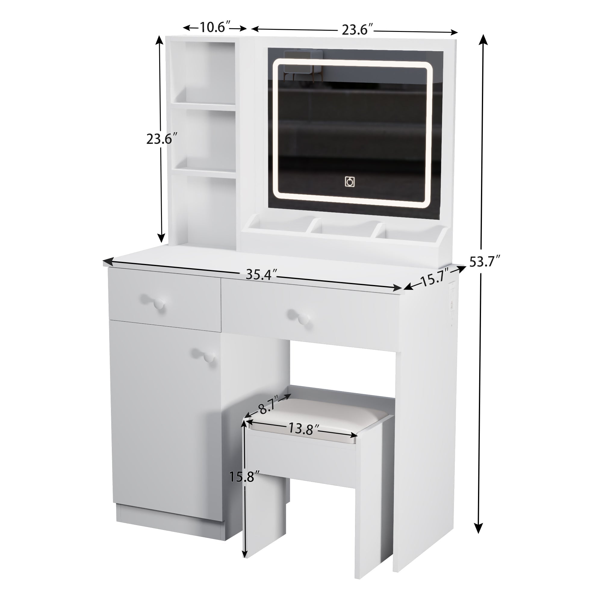 Fashionable dressing table with two drawers featuring mirrors and adjustable lights - KiKiUMi