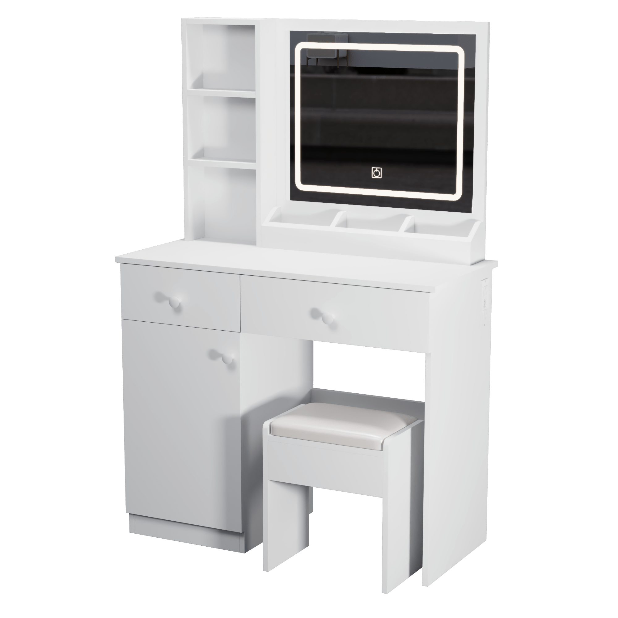 Fashionable dressing table with two drawers featuring mirrors and adjustable lights - KiKiUMi