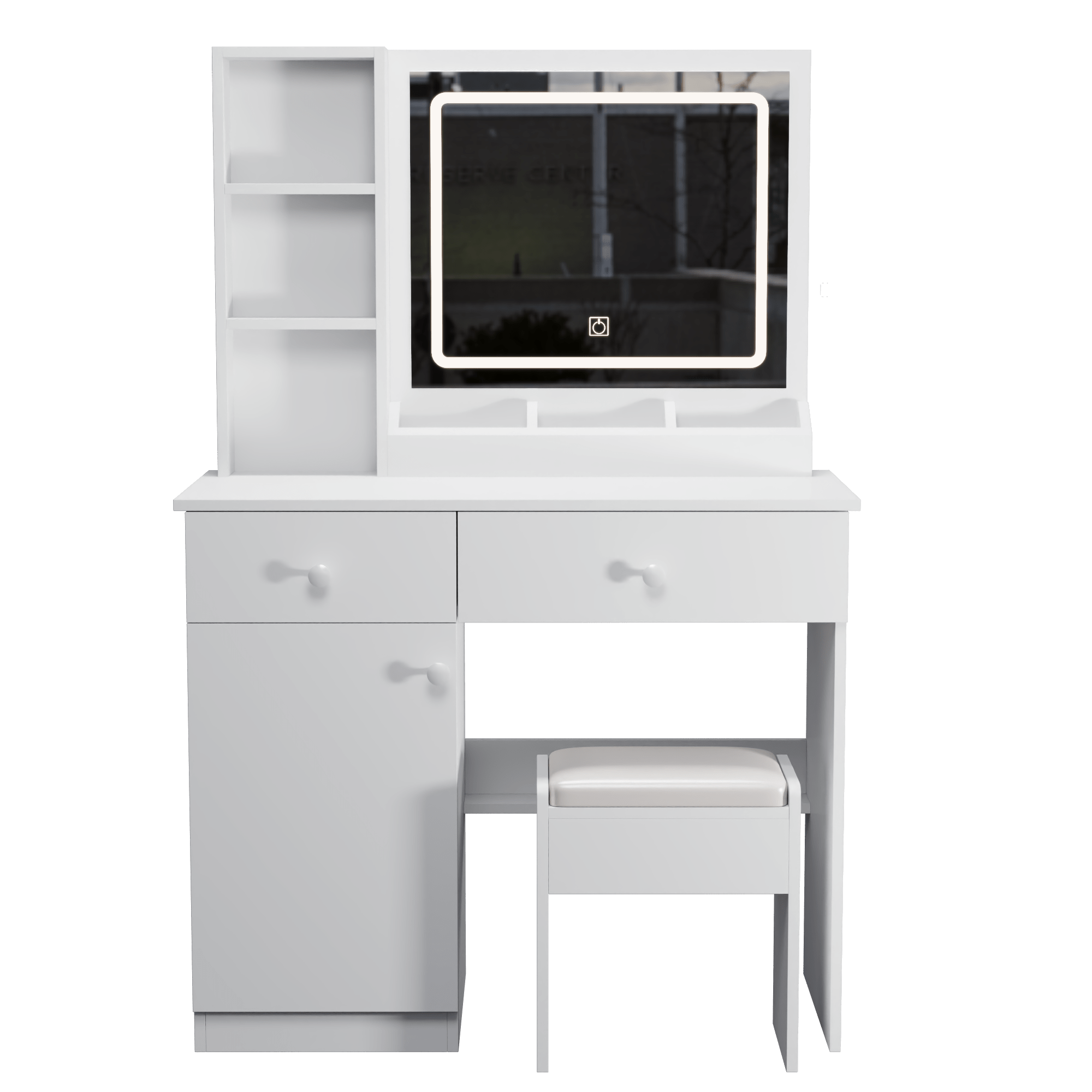Fashionable dressing table with two drawers featuring mirrors and adjustable lights - KiKiUMi