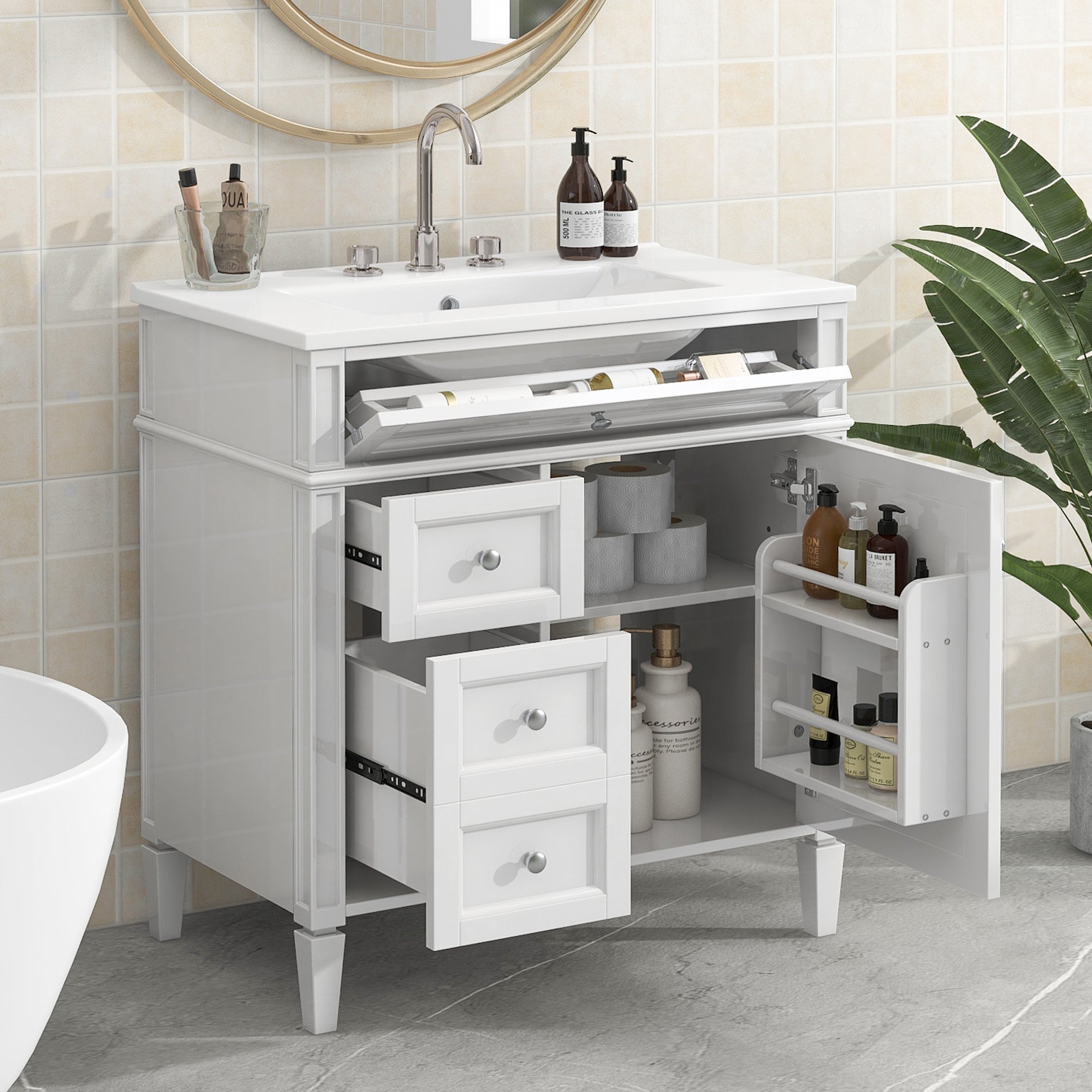 Single sink bathroom dressing table and modern bathroom storage cabinet