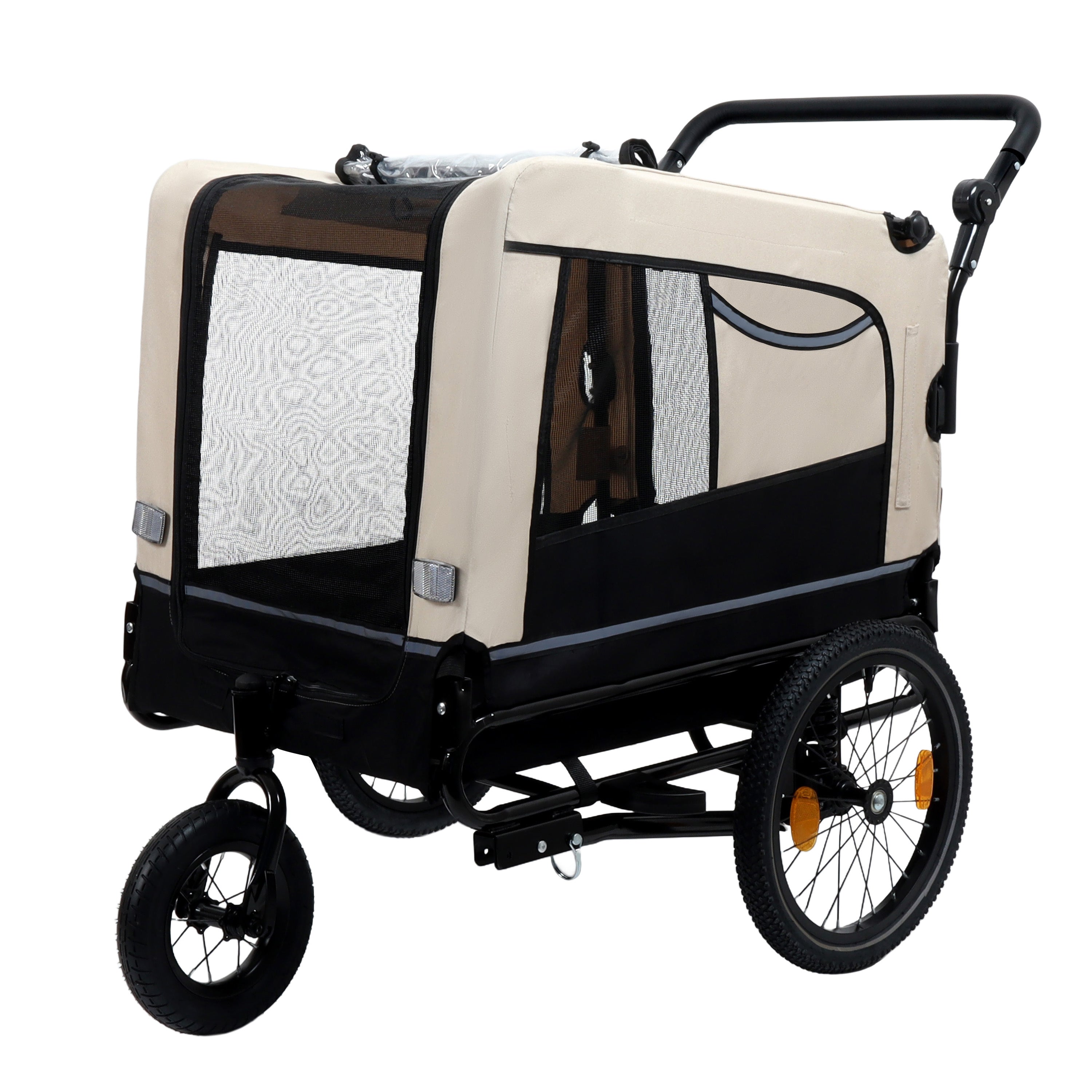 Super-large 2-in-1 pet bicycle trailer(black+beige)
