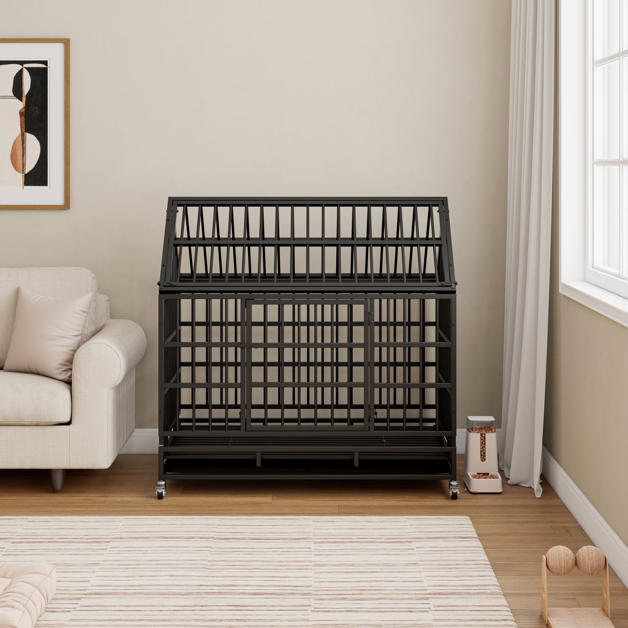 Folding metal large dog cage, crate and wheels - KiKiUMi