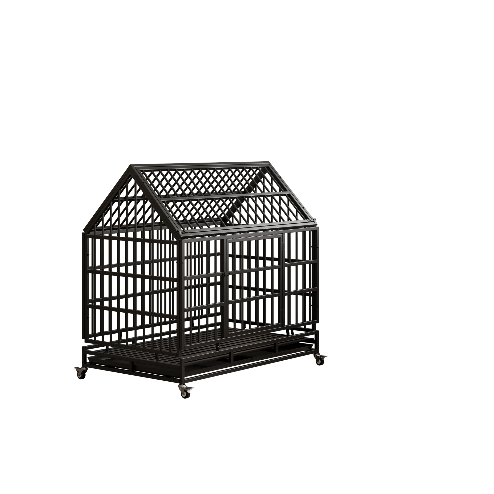 Folding metal large dog cage, crate and wheels - KiKiUMi