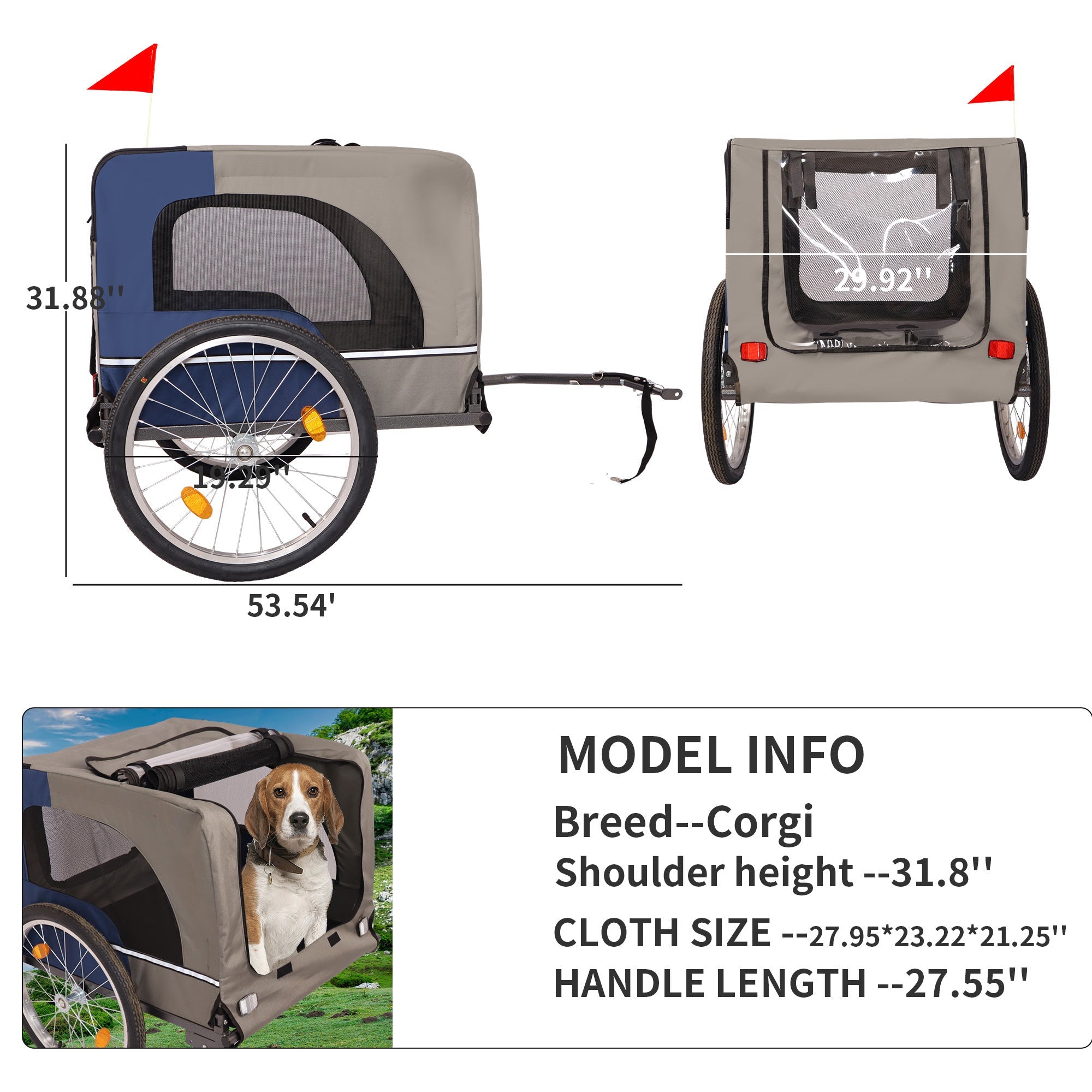 Folding pet trailer with 20 - inch wheels - KiKiUMi