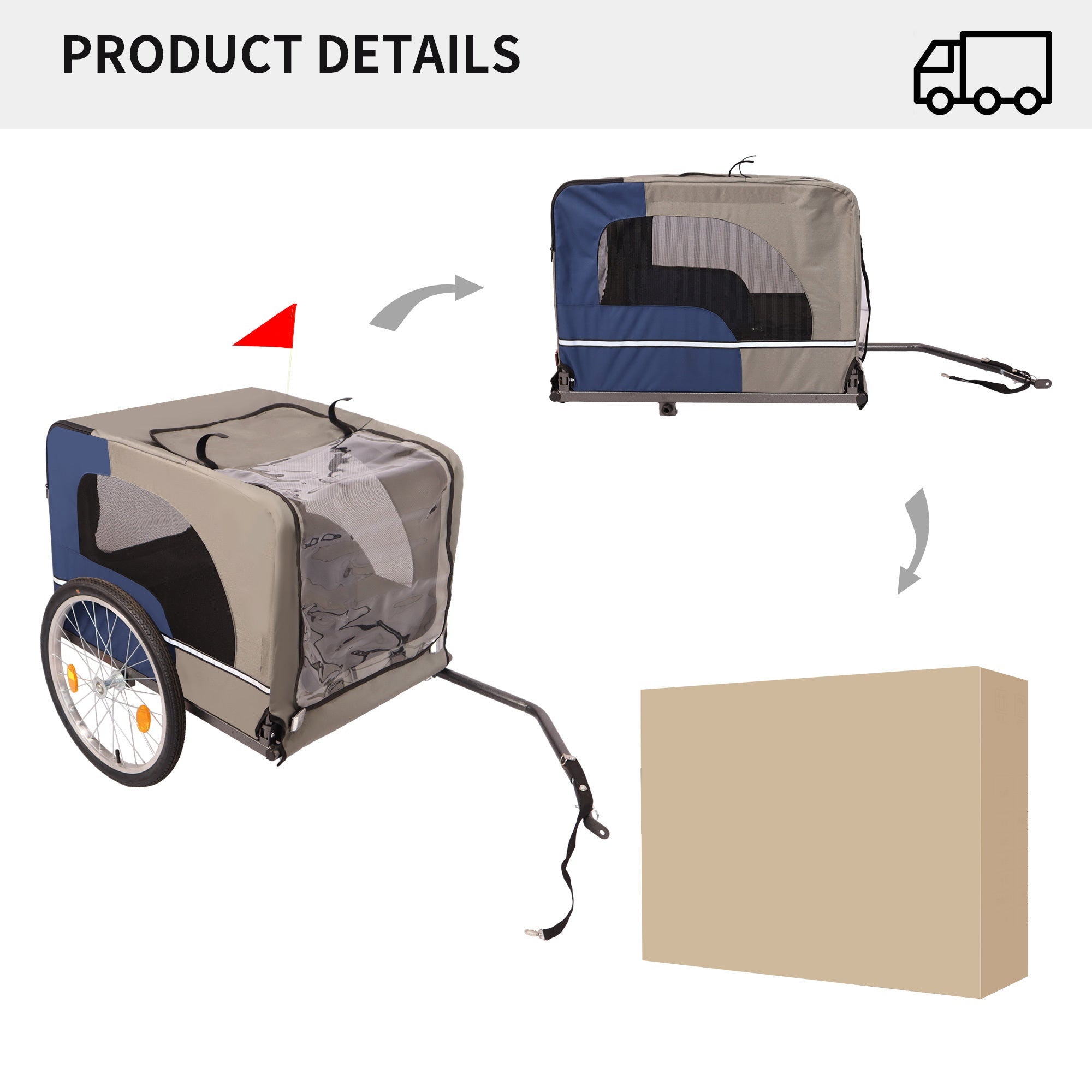 Folding pet trailer with 20 - inch wheels - KiKiUMi