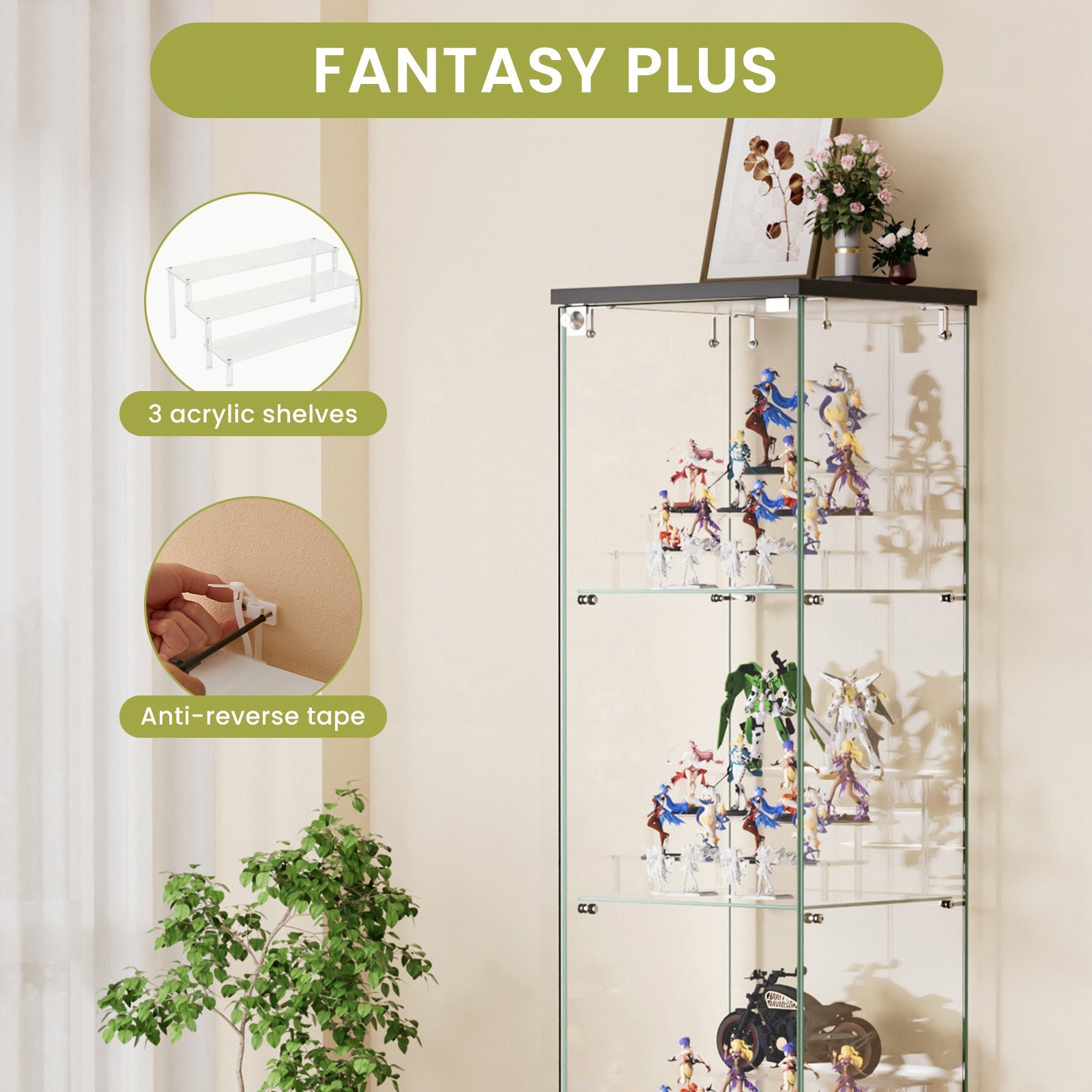 Four - layer double - door glass display cabinet（black）15.8'L x 14.2'W x 65.1'H - KiKiUMi