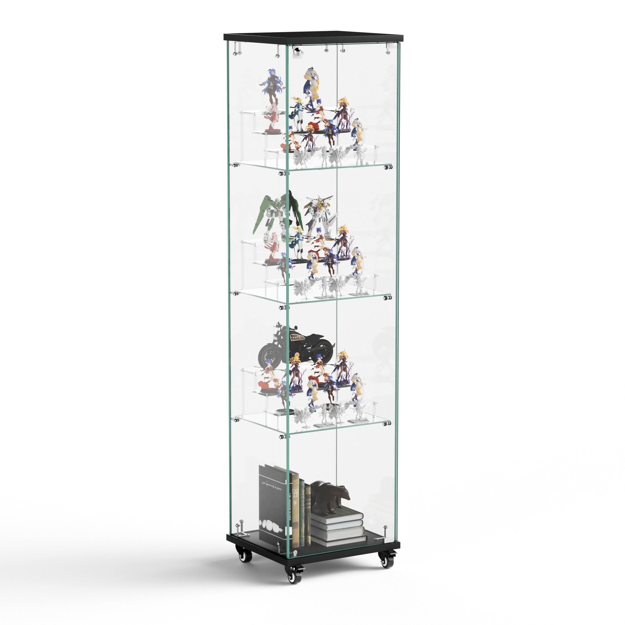 Four - layer double - door glass display cabinet（black）15.8'L x 14.2'W x 65.1'H - KiKiUMi