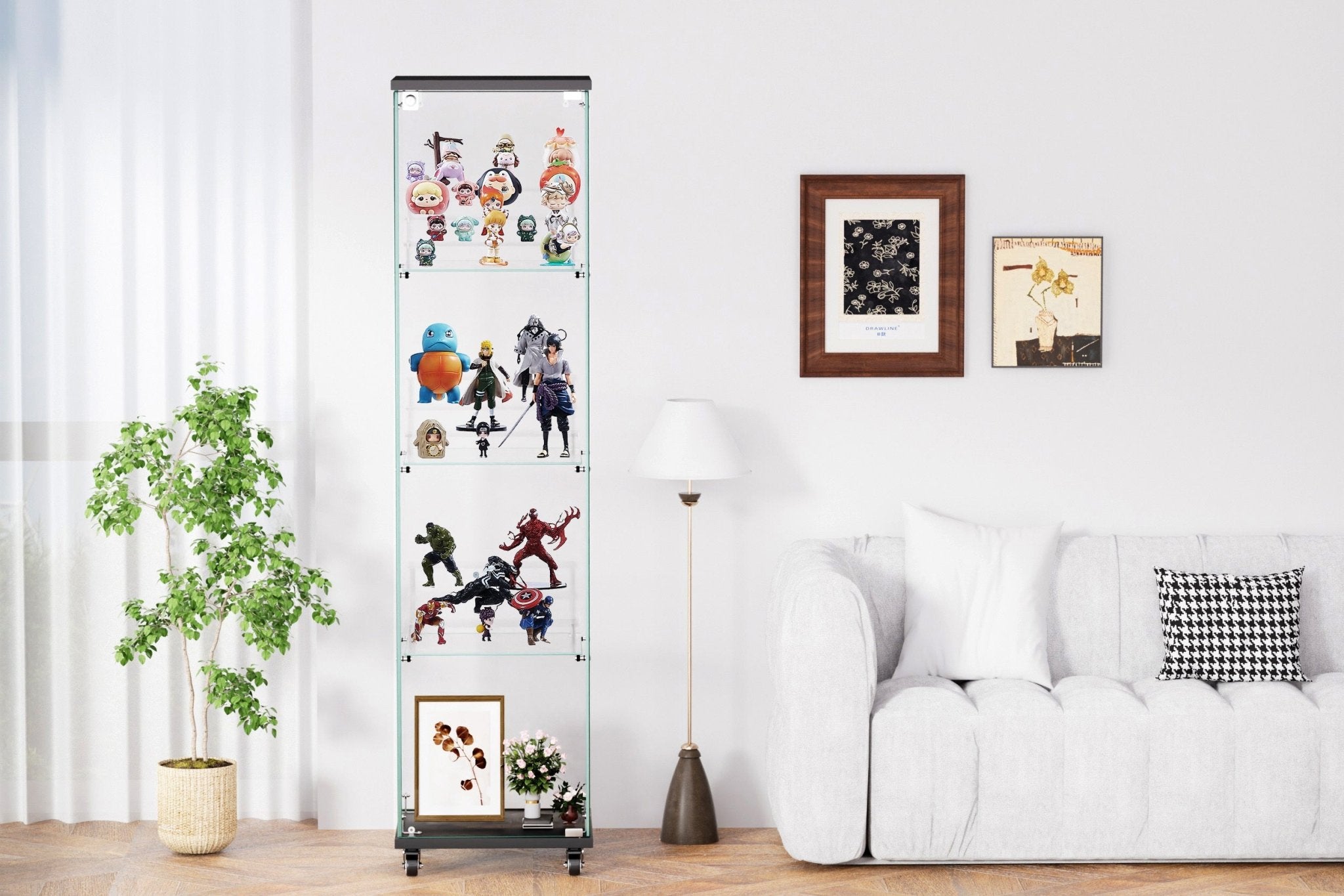 Four - layer double - door glass display cabinet（black）15.8'L x 14.2'W x 65.1'H - KiKiUMi