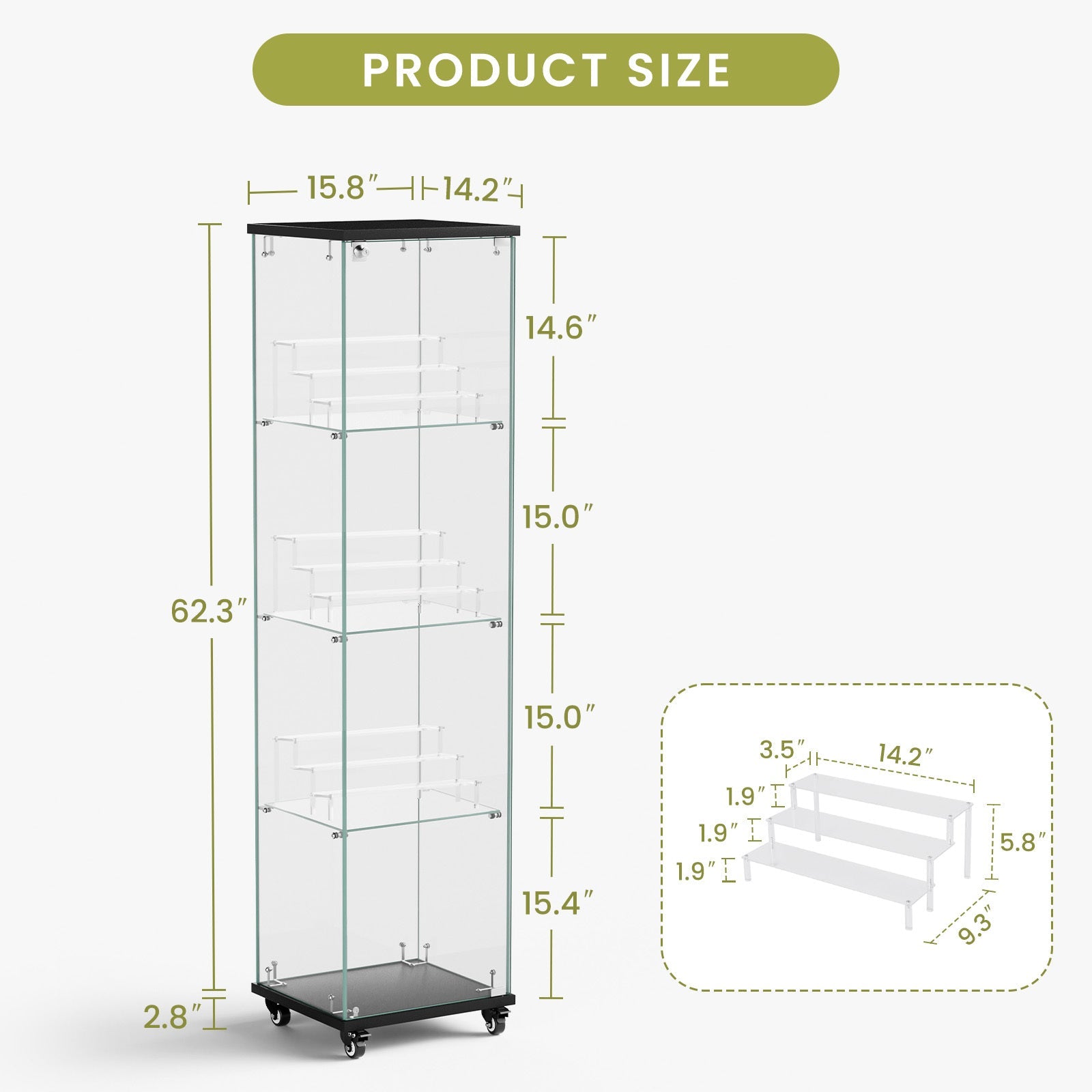 Four - layer double - door glass display cabinet（black）15.8'L x 14.2'W x 65.1'H - KiKiUMi
