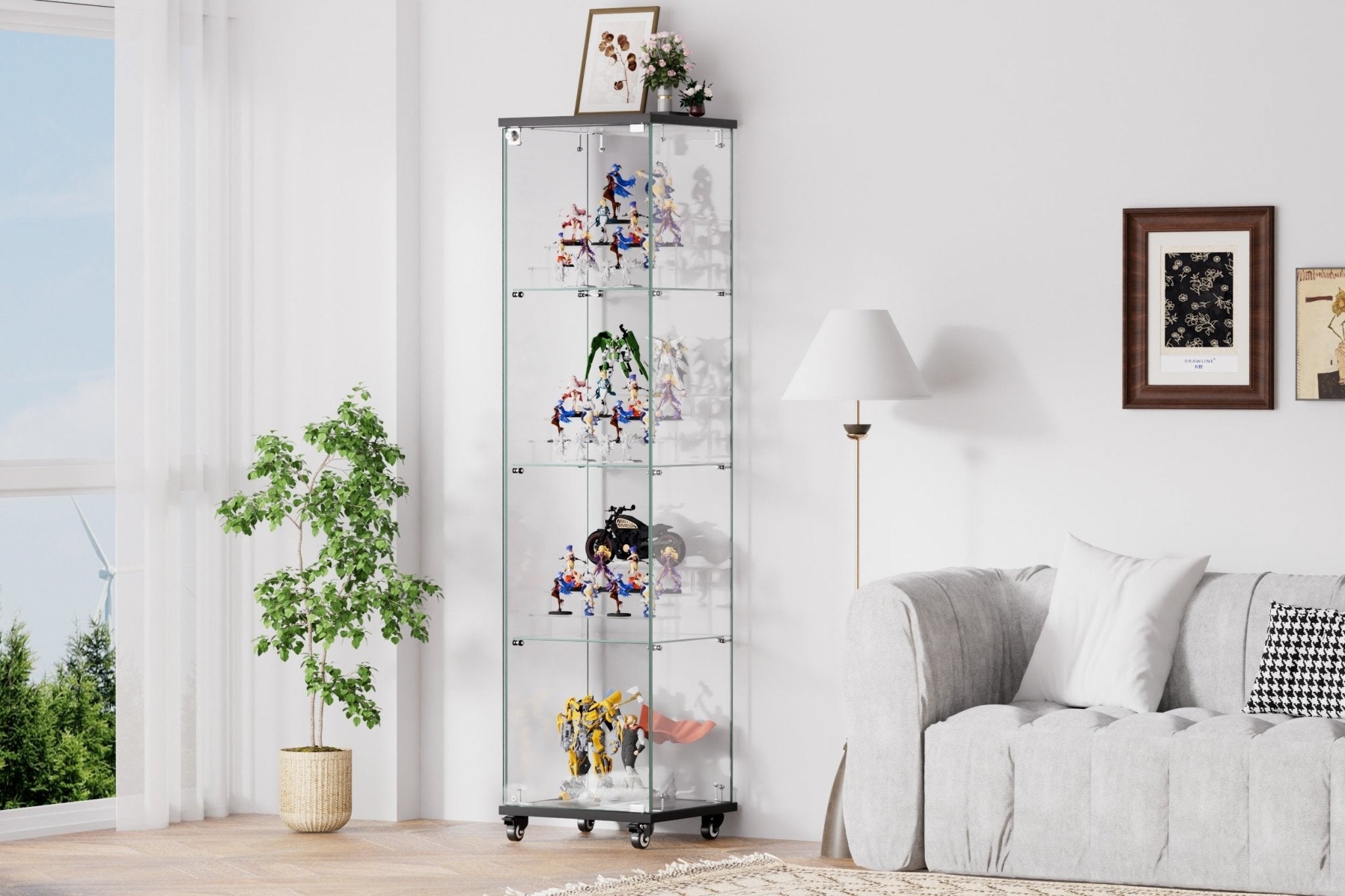 Four - layer double - door glass display cabinet（black）15.8'L x 14.2'W x 65.1'H - KiKiUMi
