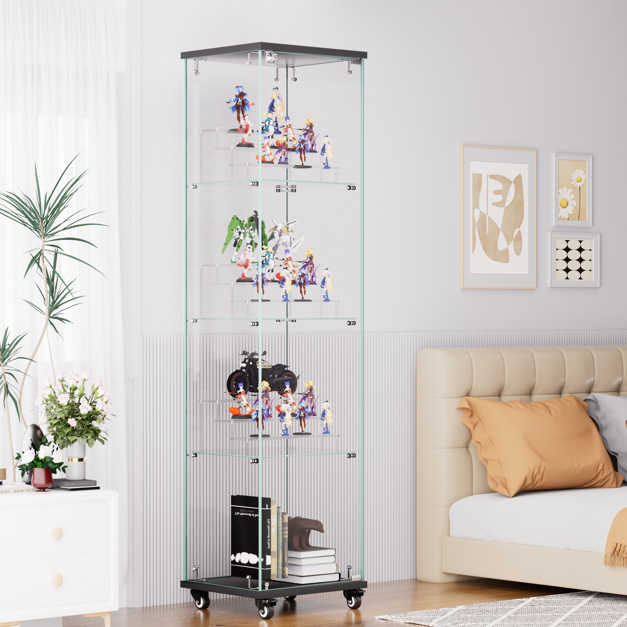 Four - layer double - door glass display cabinet（black）15.8'L x 14.2'W x 65.1'H - KiKiUMi