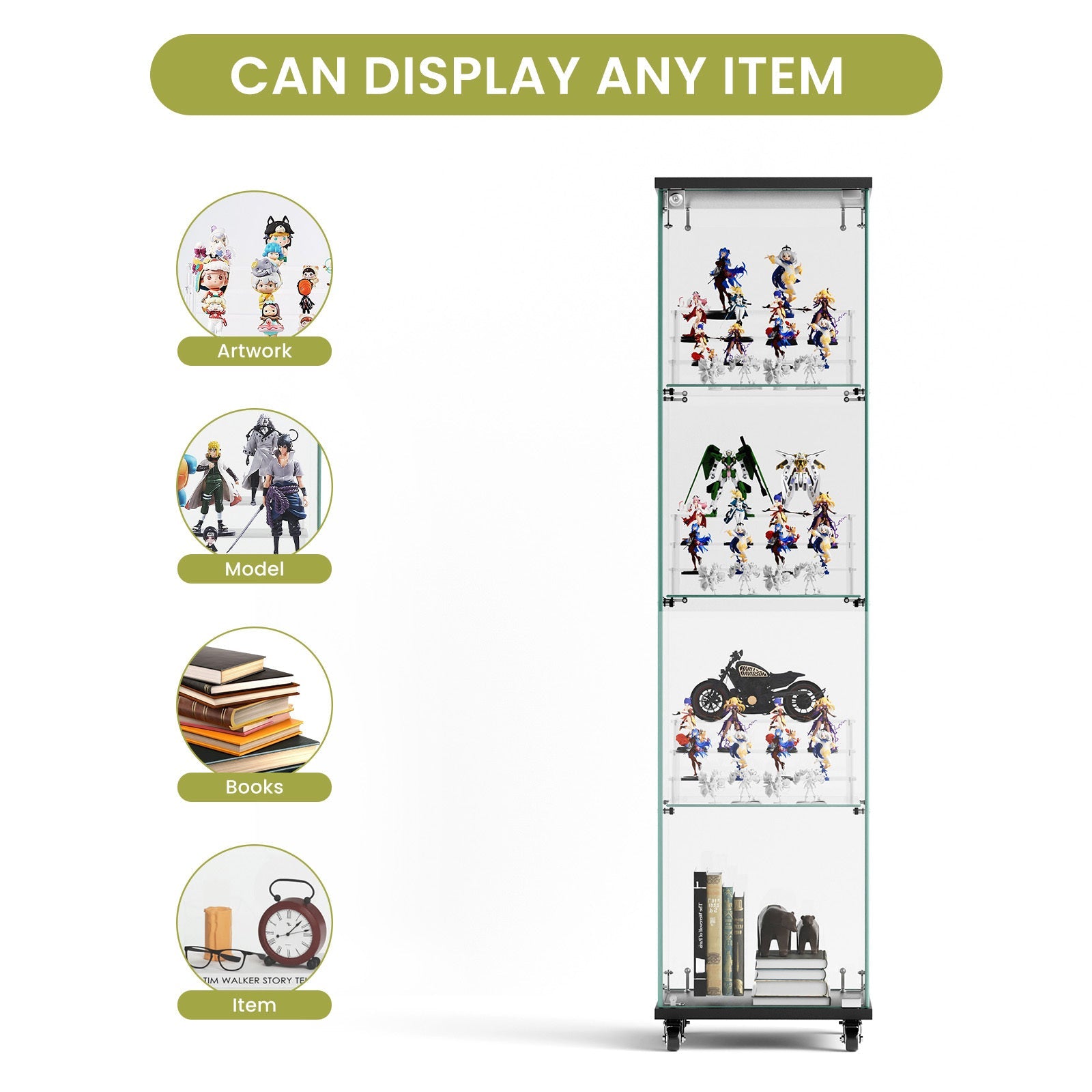 Four - layer double - door glass display cabinet（black）15.8'L x 14.2'W x 65.1'H - KiKiUMi