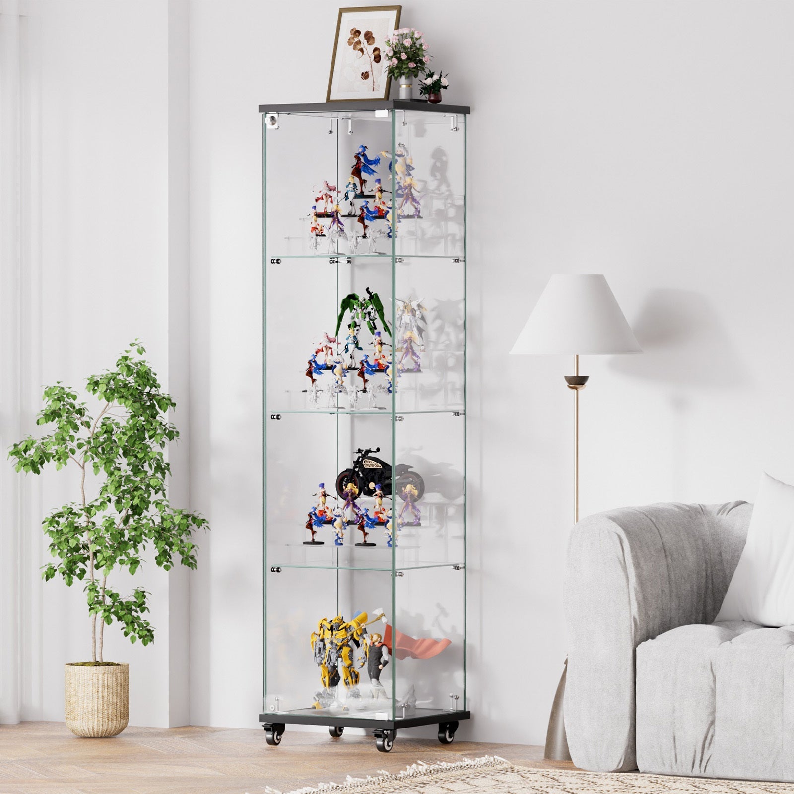 Four - layer double - door glass display cabinet（black）15.8'L x 14.2'W x 65.1'H - KiKiUMi