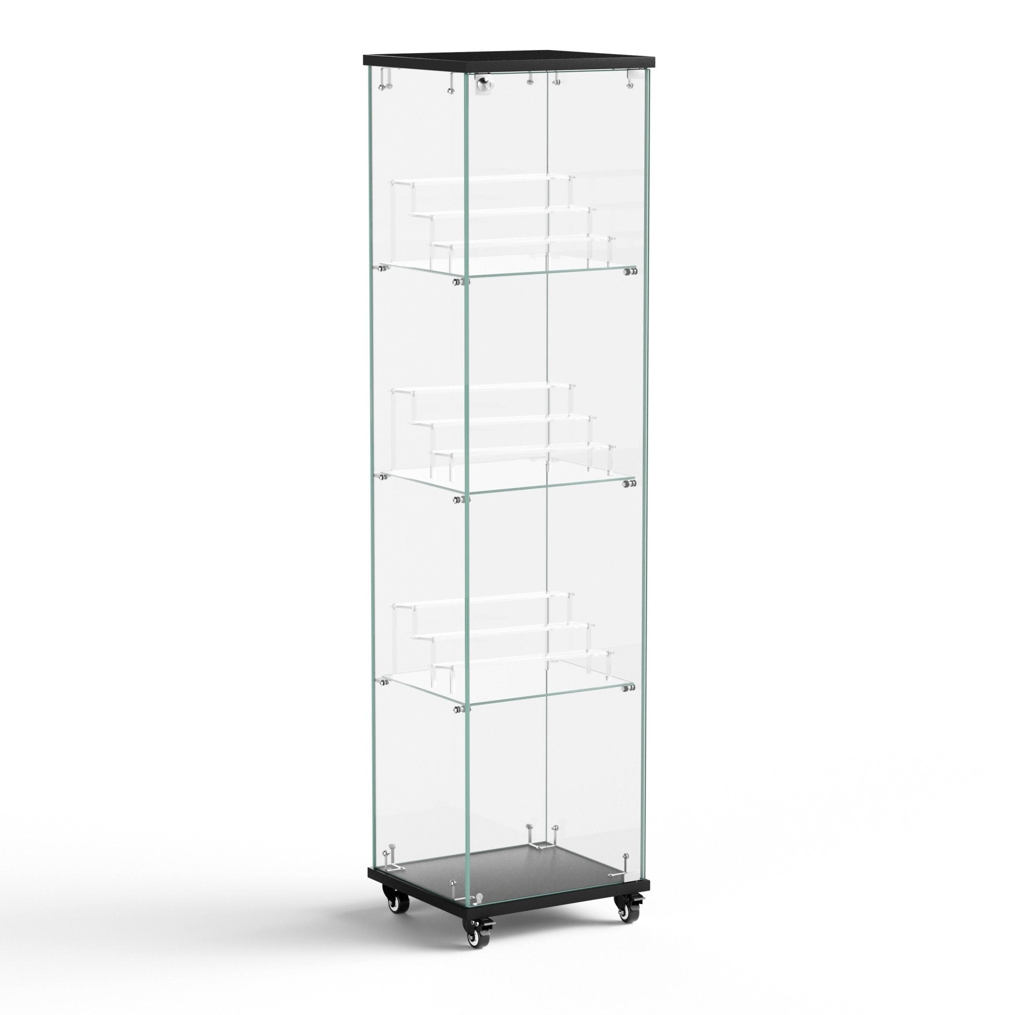 Four - layer double - door glass display cabinet（black）15.8'L x 14.2'W x 65.1'H - KiKiUMi
