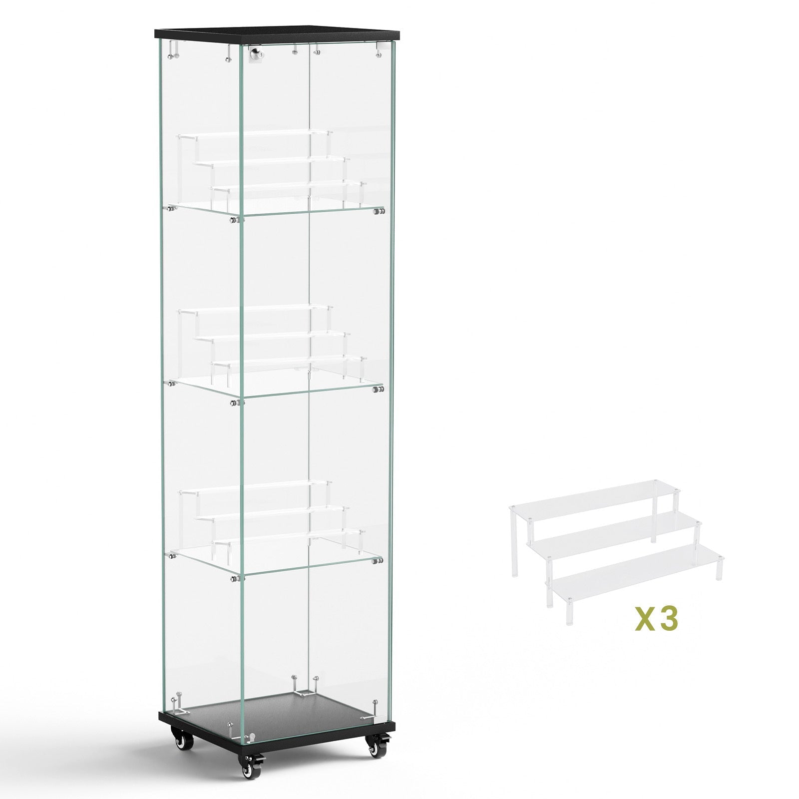 Four - layer double - door glass display cabinet（black）15.8'L x 14.2'W x 65.1'H - KiKiUMi