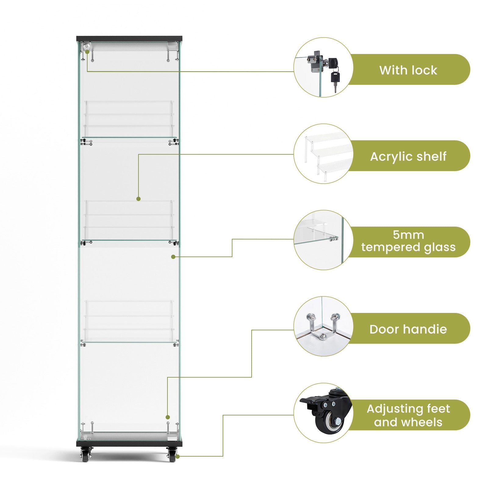Four - layer double - door glass display cabinet（black）15.8'L x 14.2'W x 65.1'H - KiKiUMi