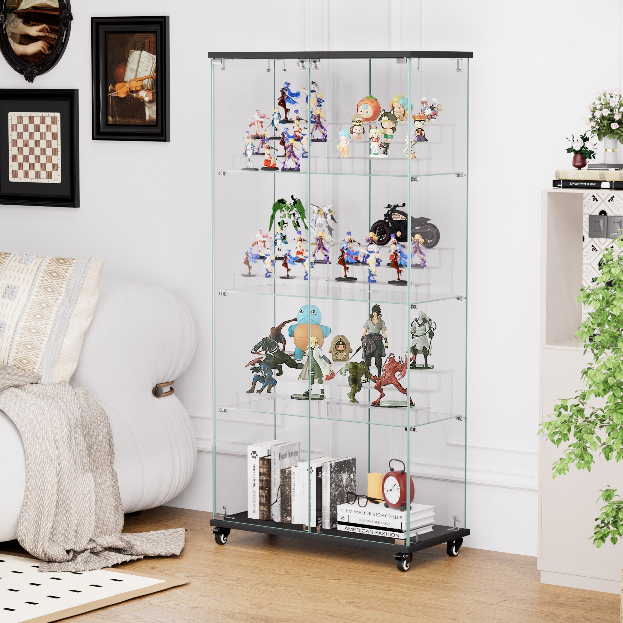 Four - layer double - door glass display cabinet（black）31.5'L x 14.2'W x 65.1'H - KiKiUMi