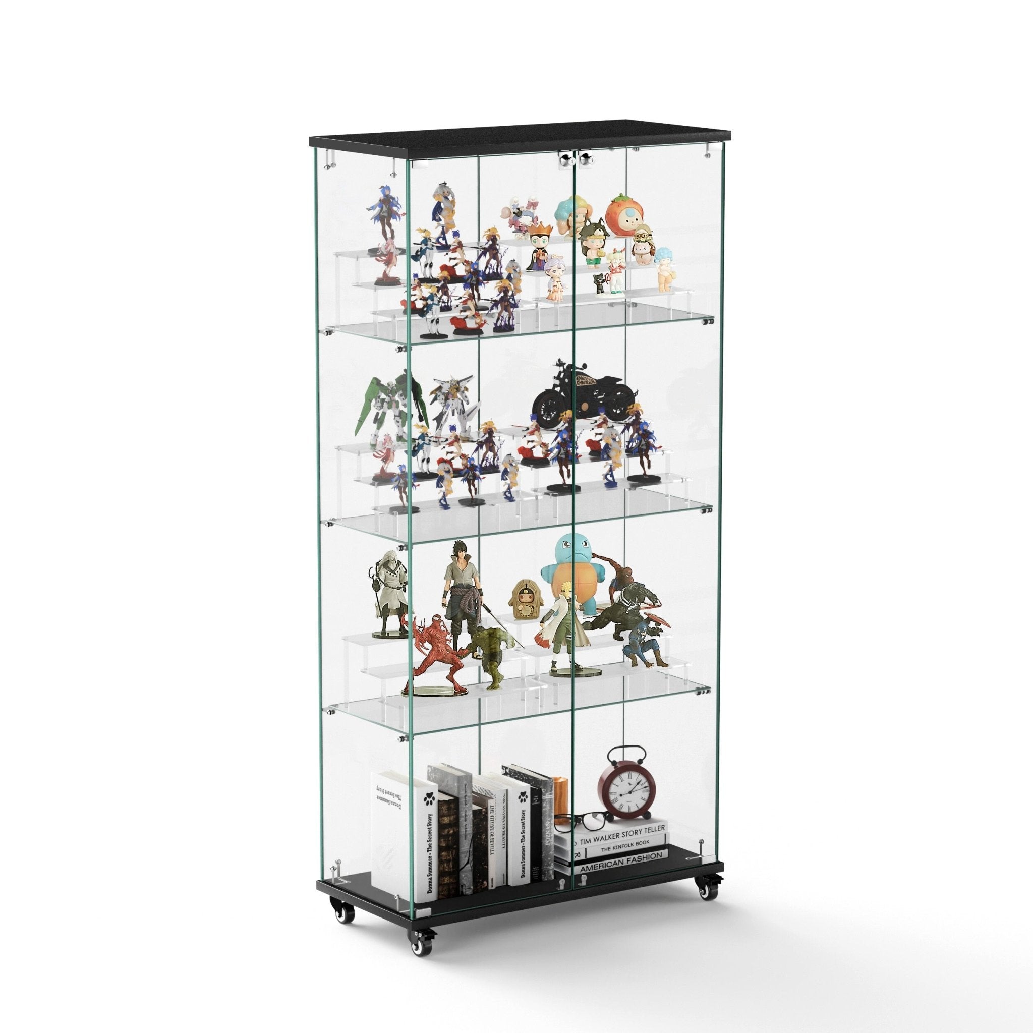 Four - layer double - door glass display cabinet（black）31.5'L x 14.2'W x 65.1'H - KiKiUMi