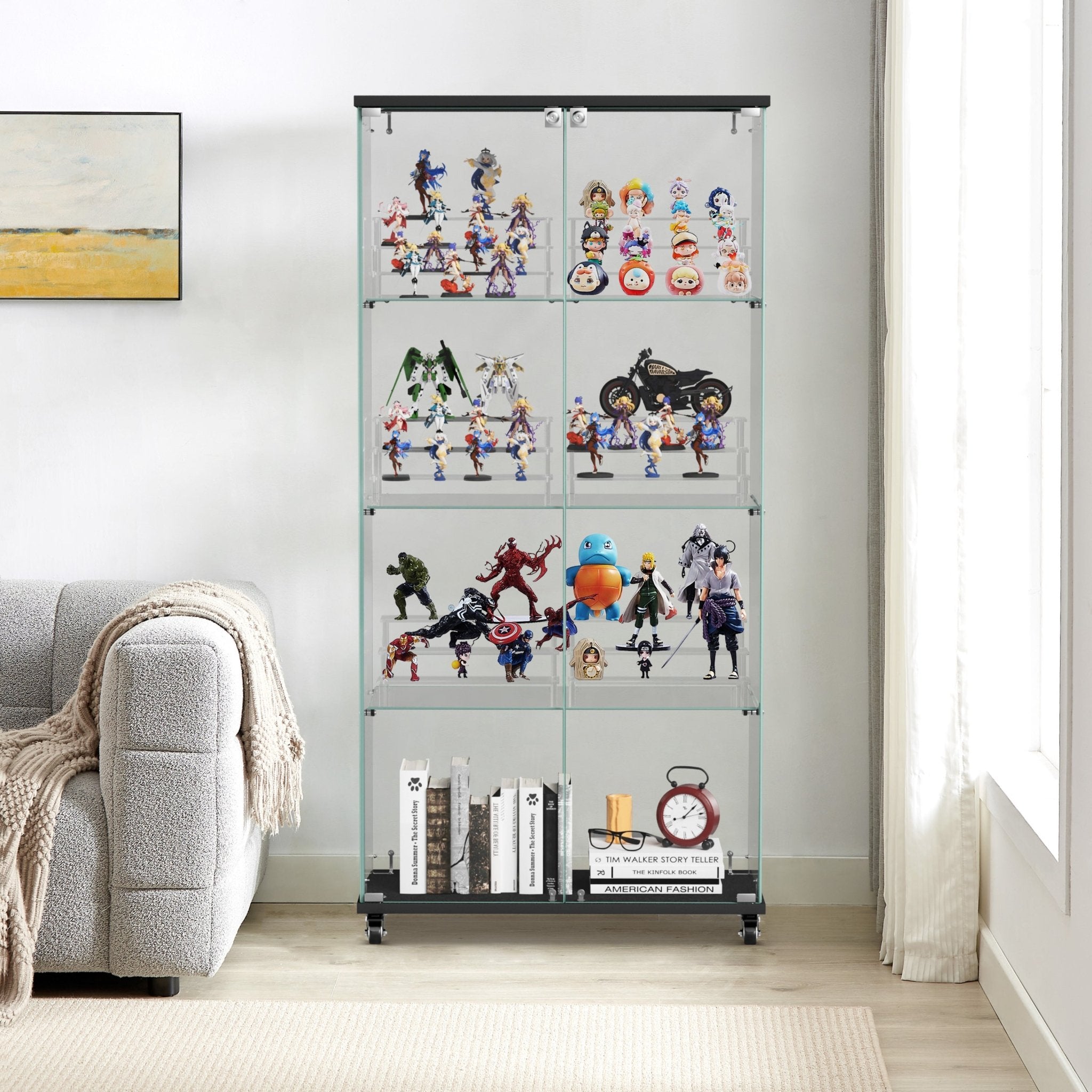 Four - layer double - door glass display cabinet（black）31.5'L x 14.2'W x 65.1'H - KiKiUMi