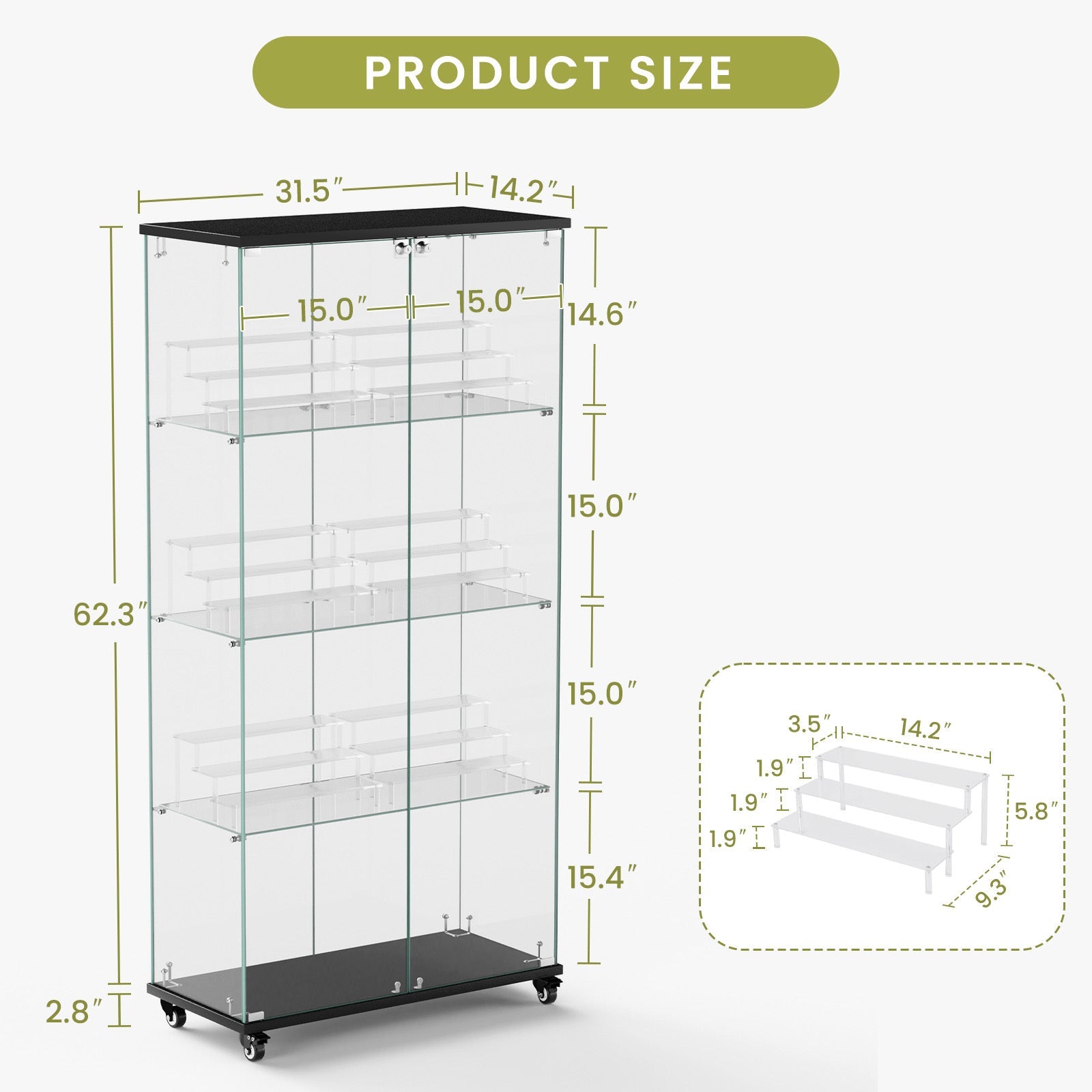 Four - layer double - door glass display cabinet（black）31.5'L x 14.2'W x 65.1'H - KiKiUMi