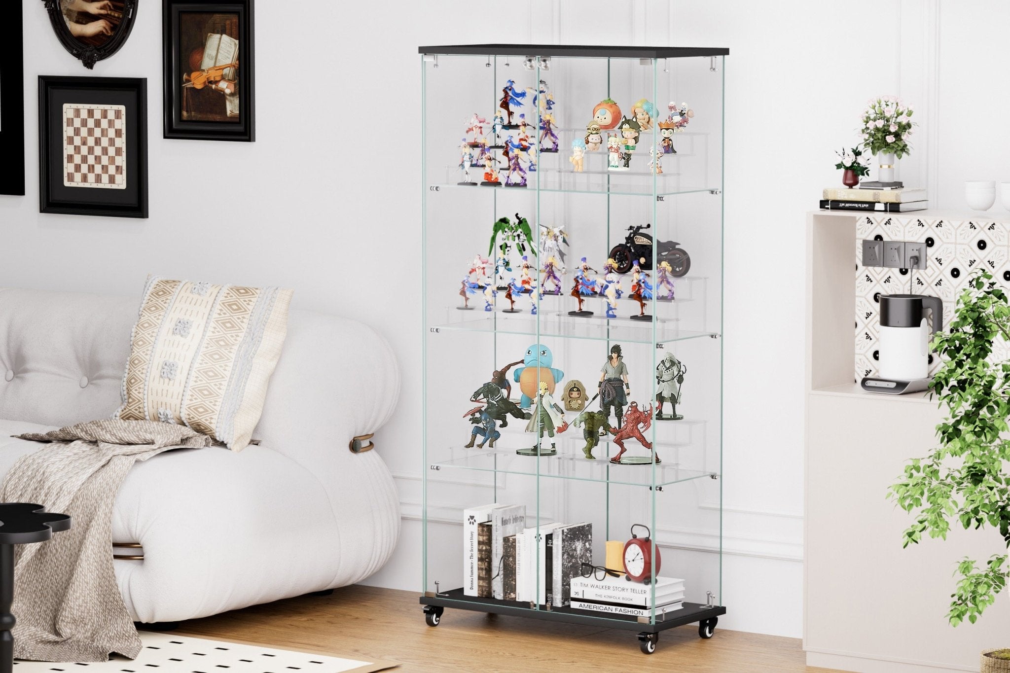 Four - layer double - door glass display cabinet（black）31.5'L x 14.2'W x 65.1'H - KiKiUMi
