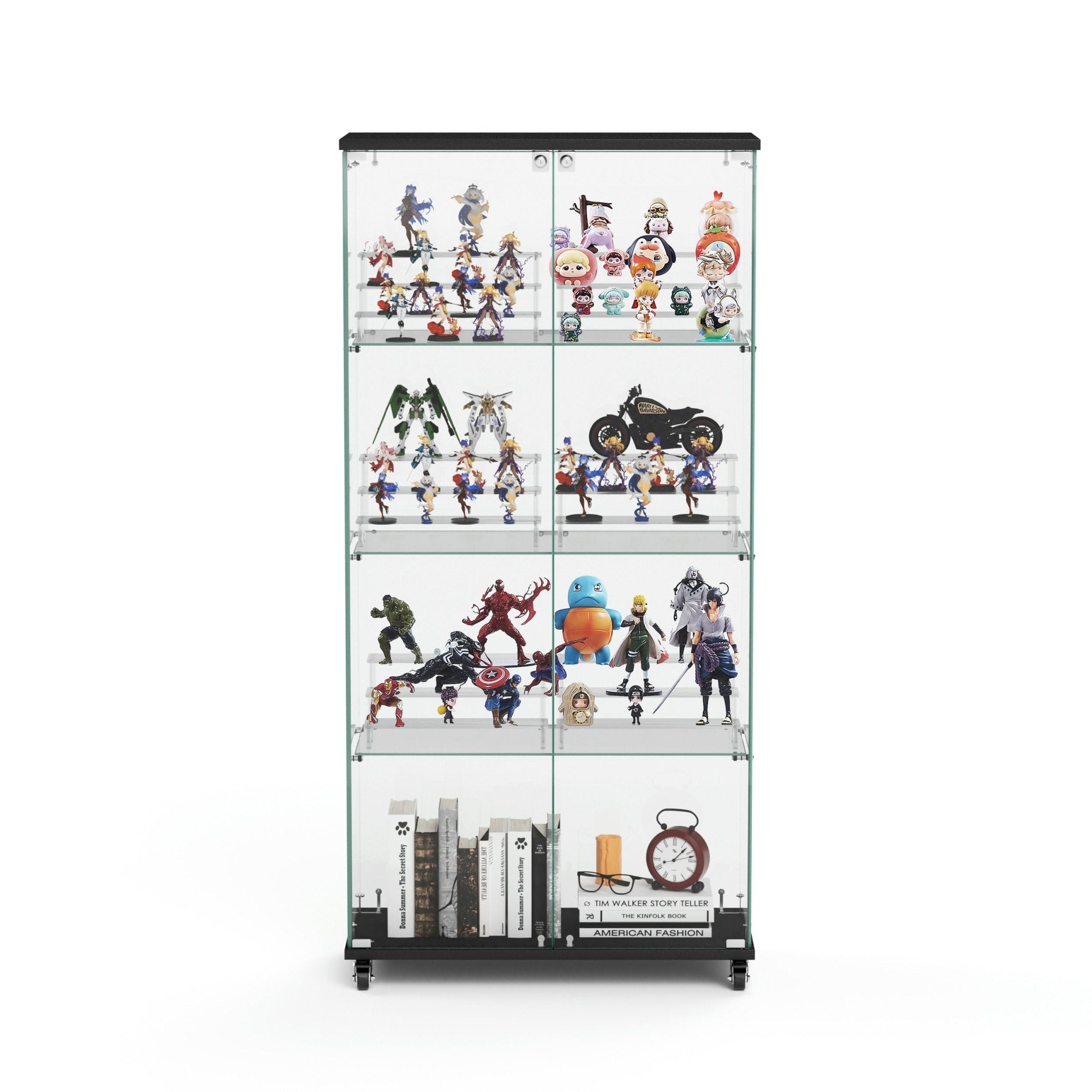 Four - layer double - door glass display cabinet（black）31.5'L x 14.2'W x 65.1'H - KiKiUMi