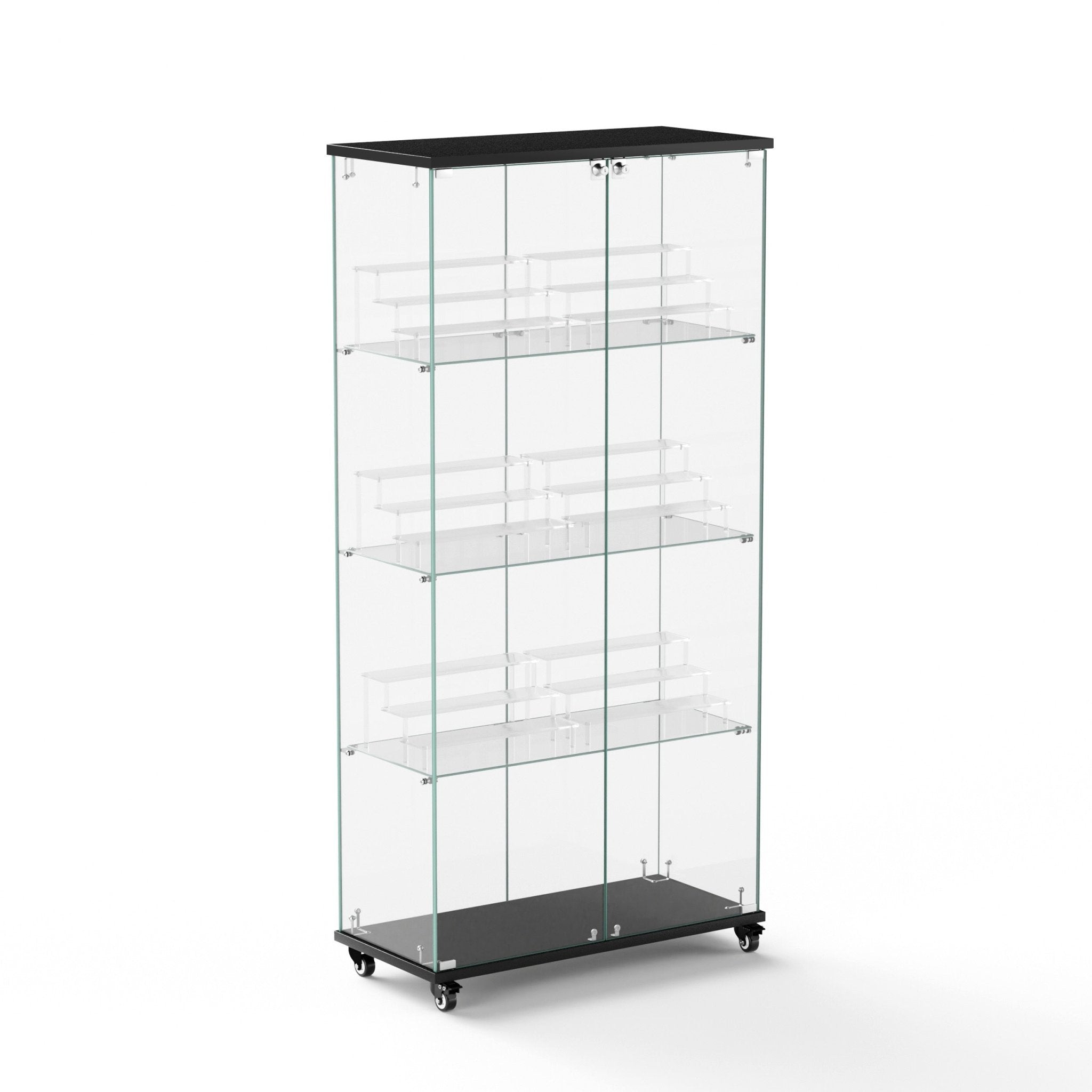 Four - layer double - door glass display cabinet（black）31.5'L x 14.2'W x 65.1'H - KiKiUMi