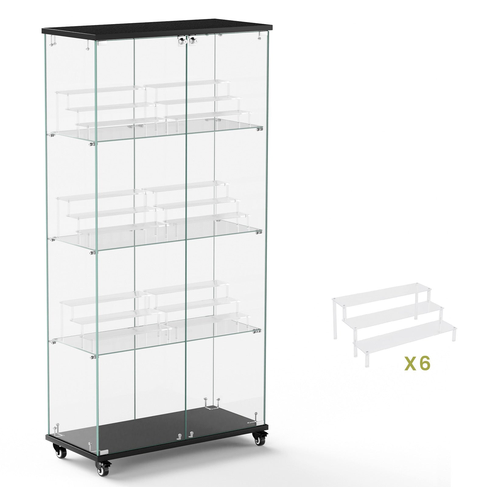 Four - layer double - door glass display cabinet（black）31.5'L x 14.2'W x 65.1'H - KiKiUMi