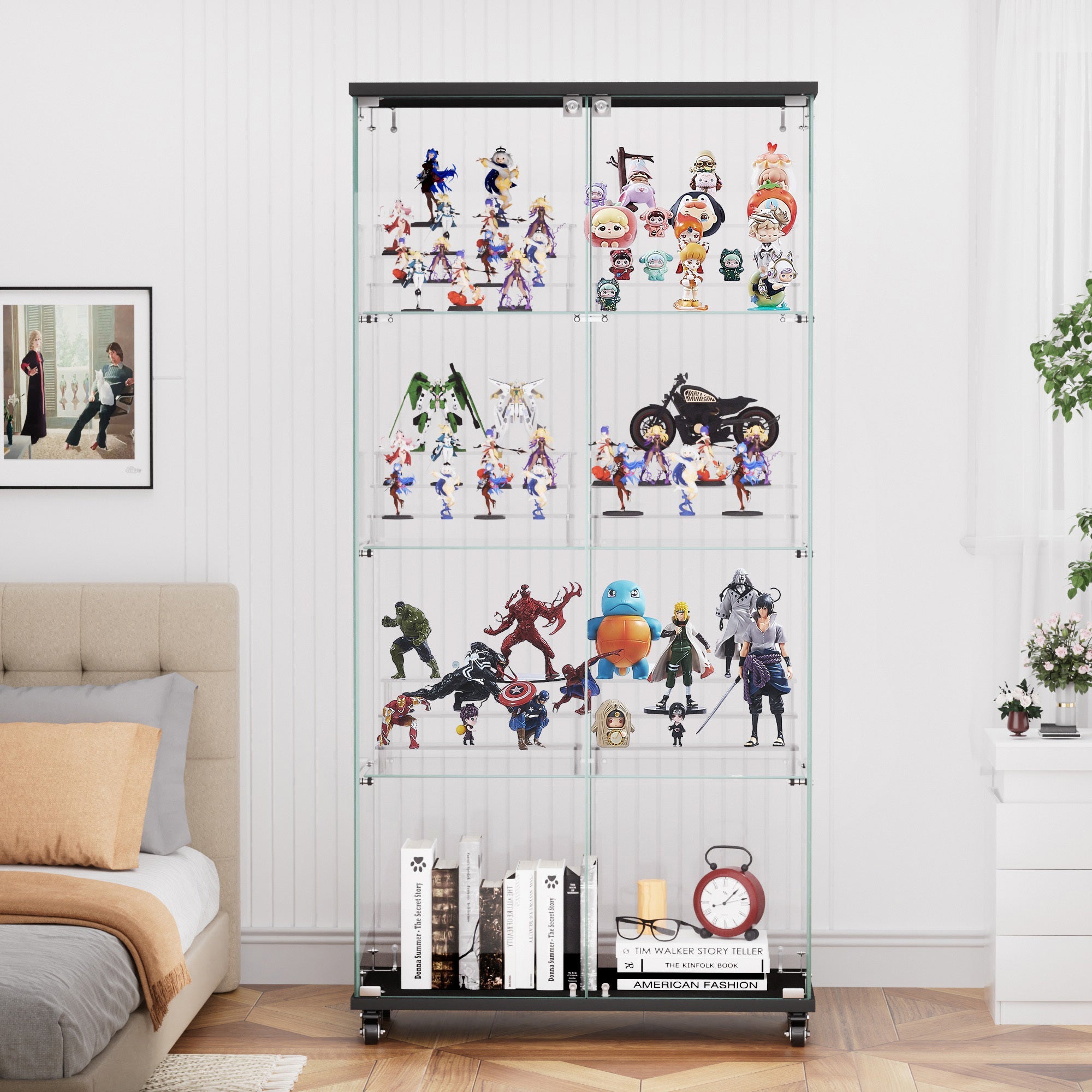 Four - layer double - door glass display cabinet（black）31.5'L x 14.2'W x 65.1'H - KiKiUMi