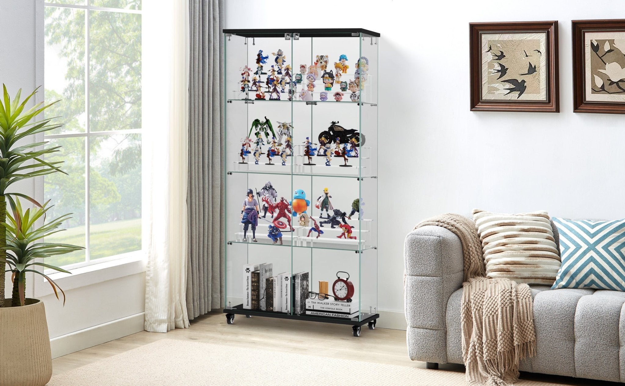 Four - layer double - door glass display cabinet（black）31.5'L x 14.2'W x 65.1'H - KiKiUMi