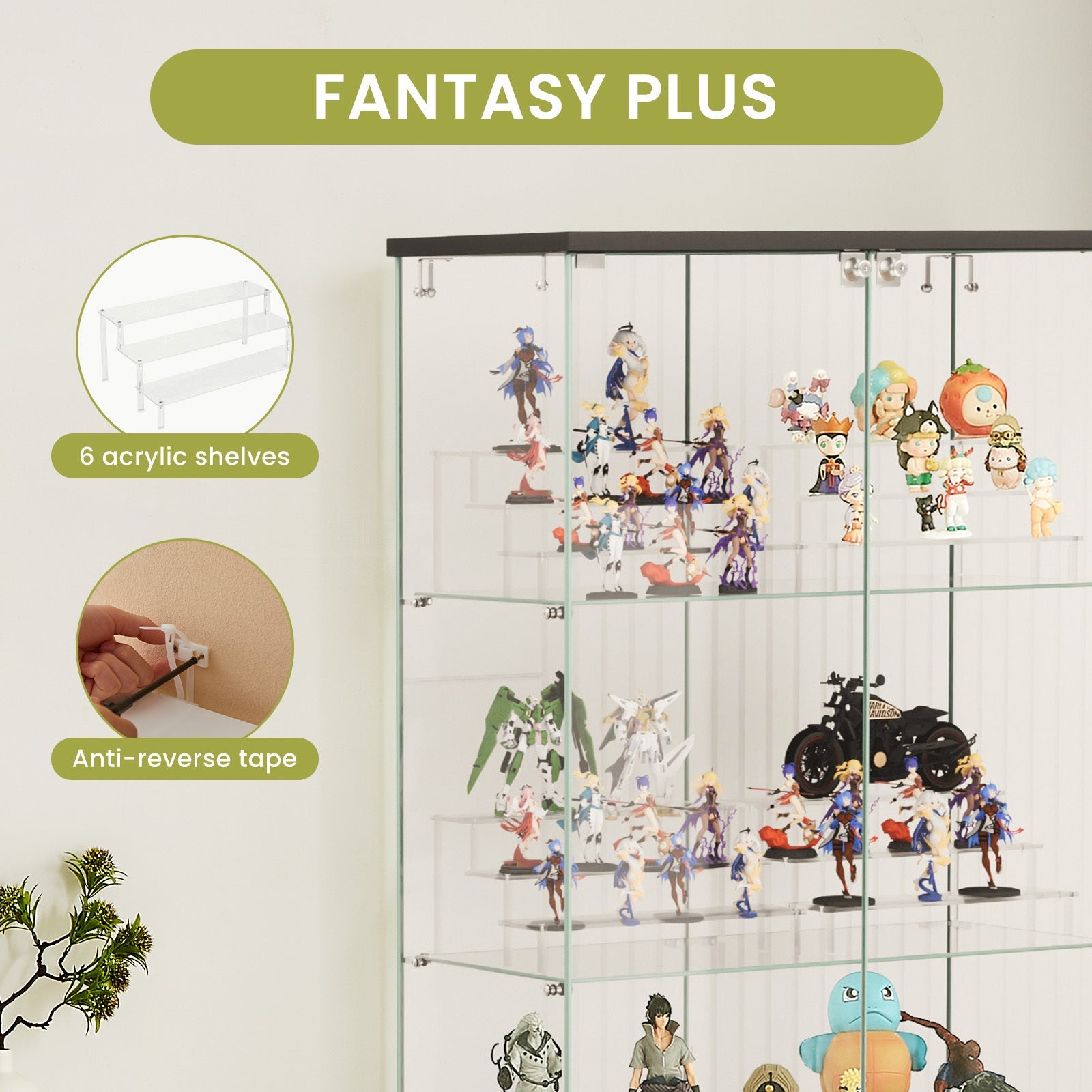 Four - layer double - door glass display cabinet（black）31.5'L x 14.2'W x 65.1'H - KiKiUMi