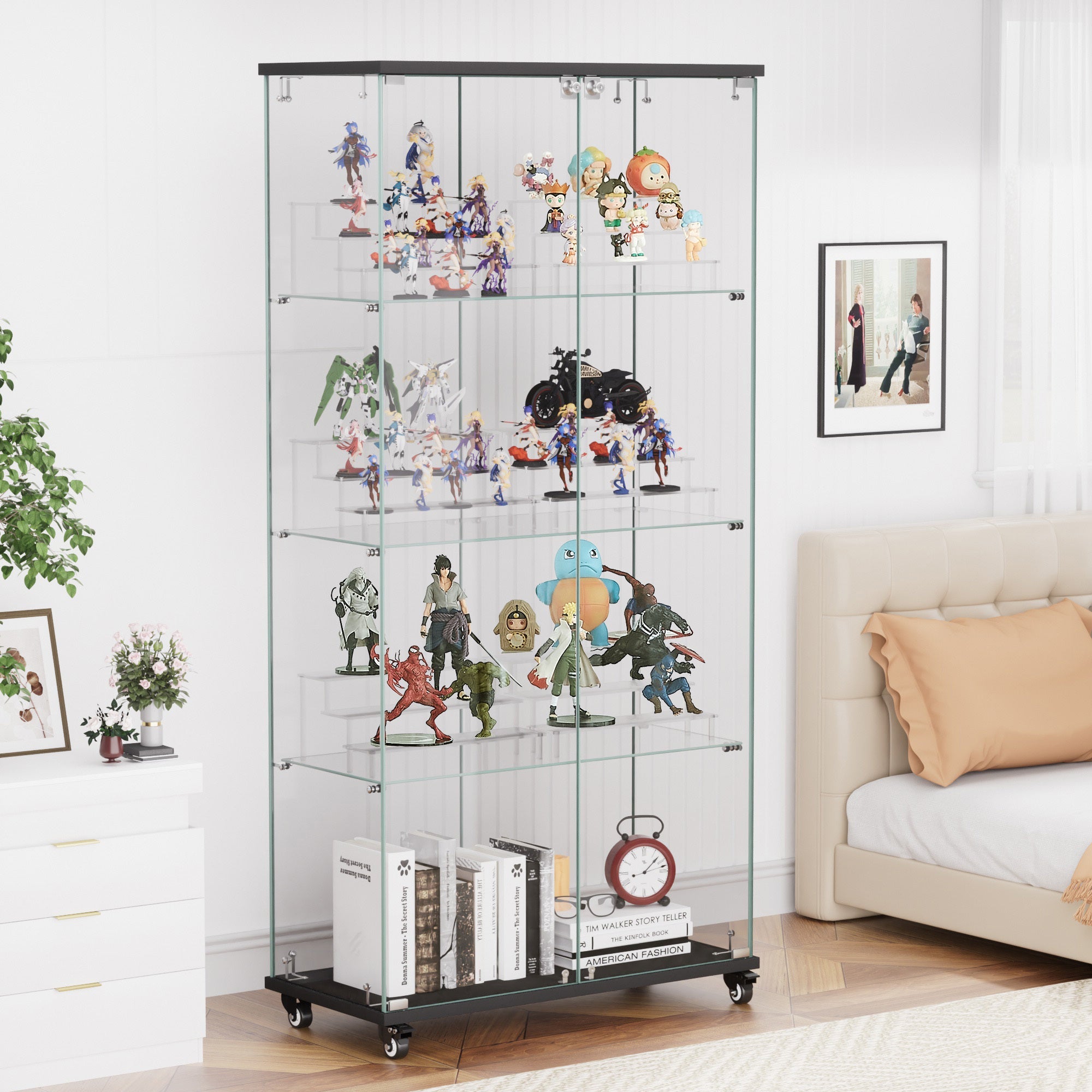 Four - layer double - door glass display cabinet（black）31.5'L x 14.2'W x 65.1'H - KiKiUMi